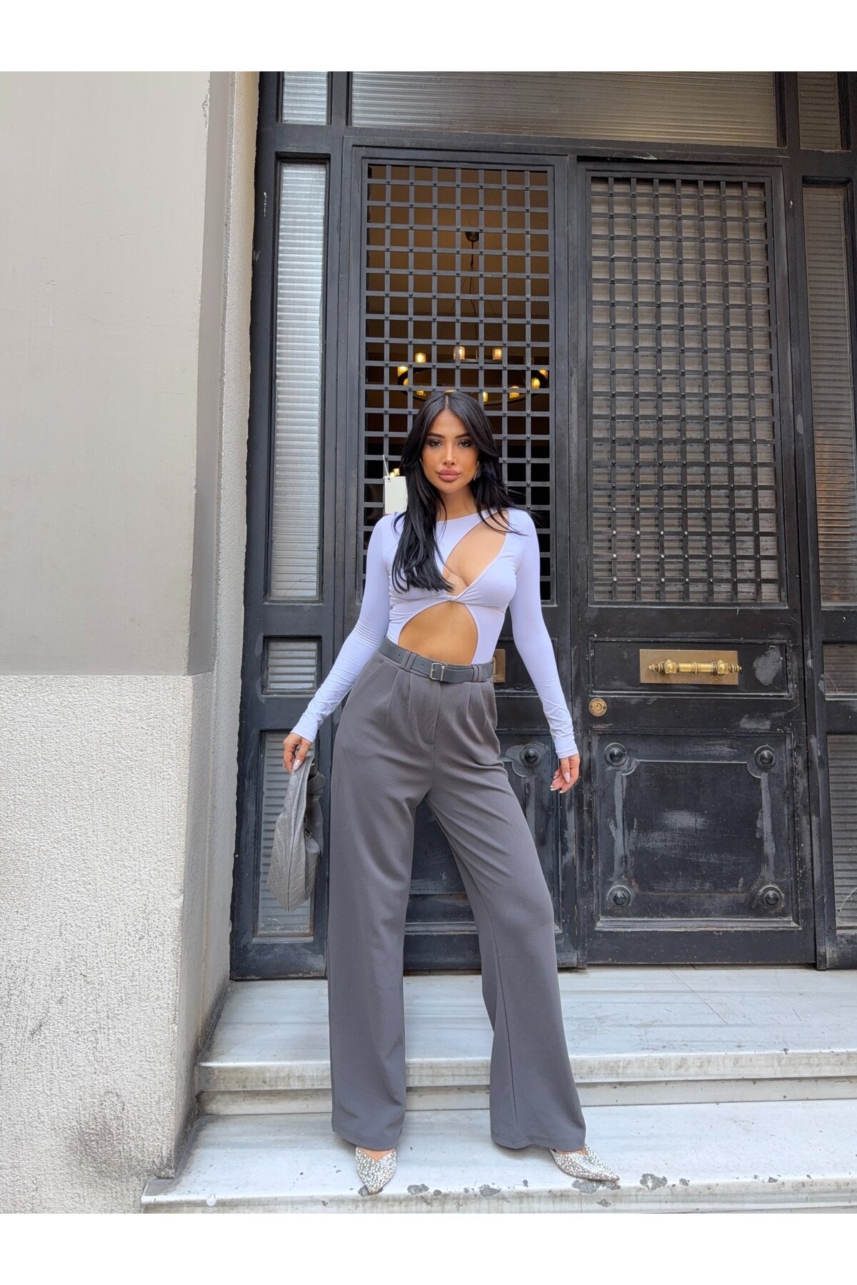 Kemerli Çift Pile Detay Palazzo Pantolon