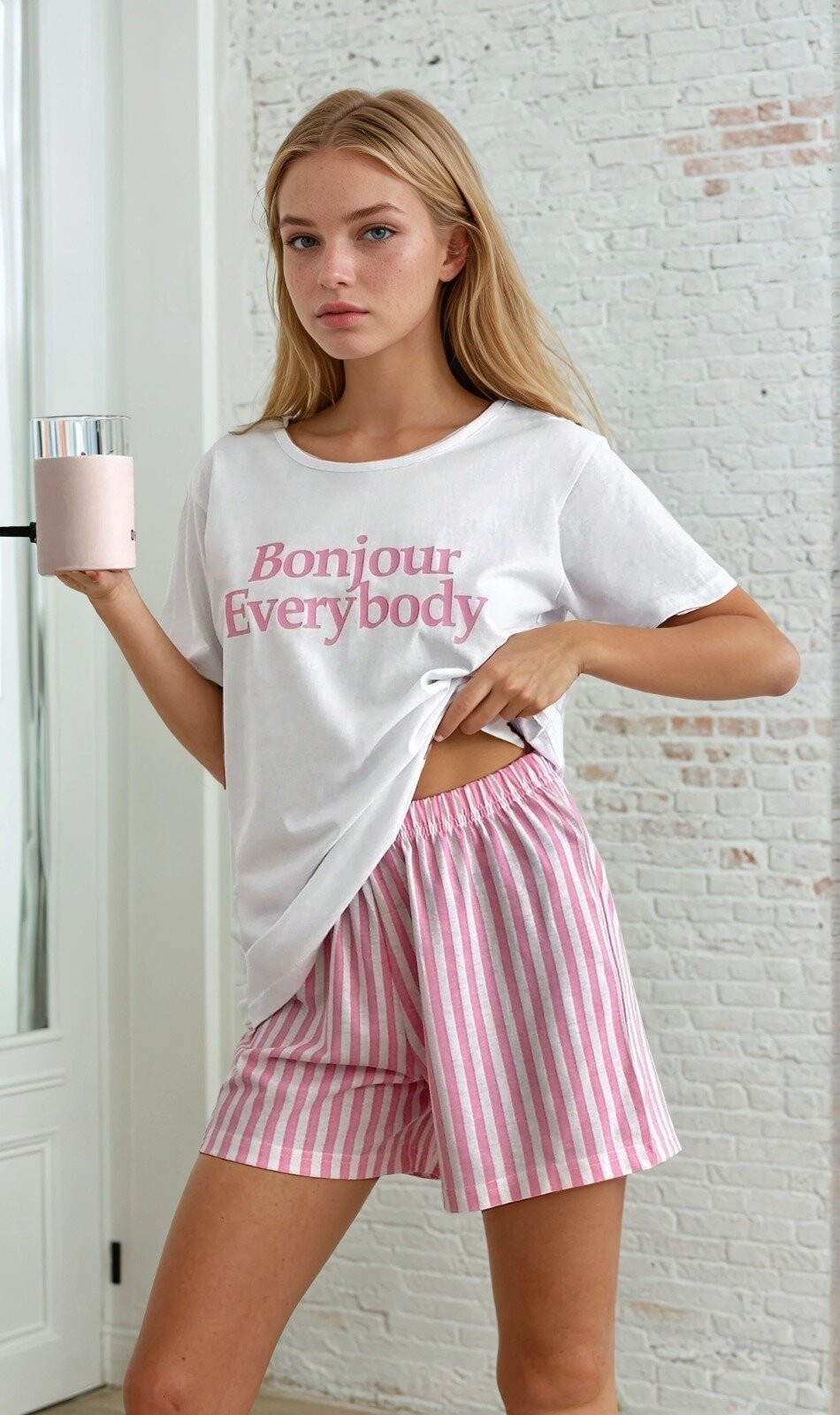 Kısa Kollu Şortlu Pijama Takımı Pembe