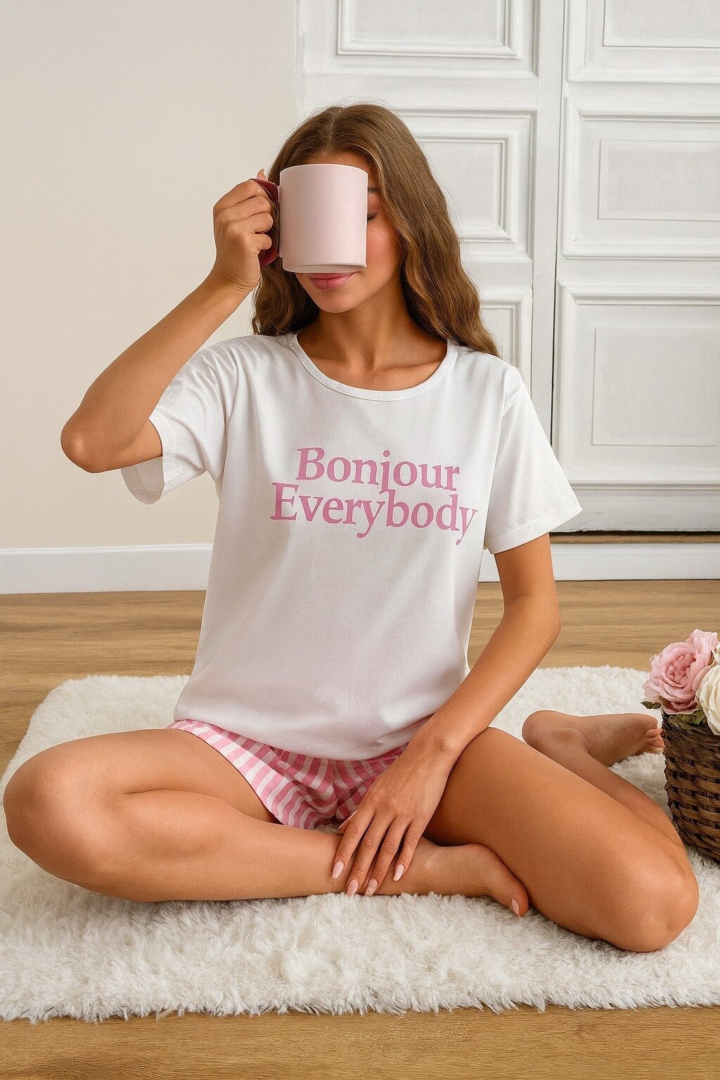 Kısa Kollu Şortlu Pijama Takımı Pembe