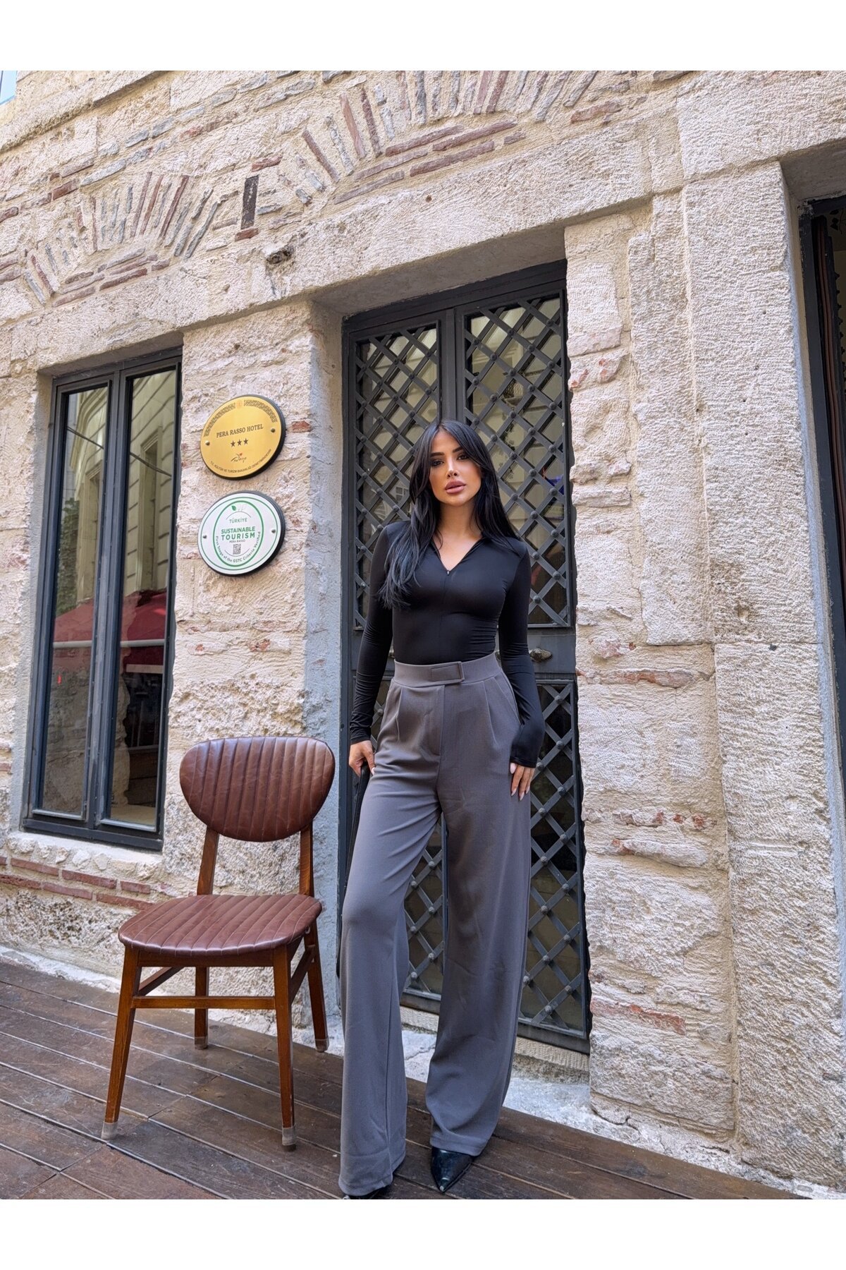 Likralı Cırtlı Palazzo Pantolon