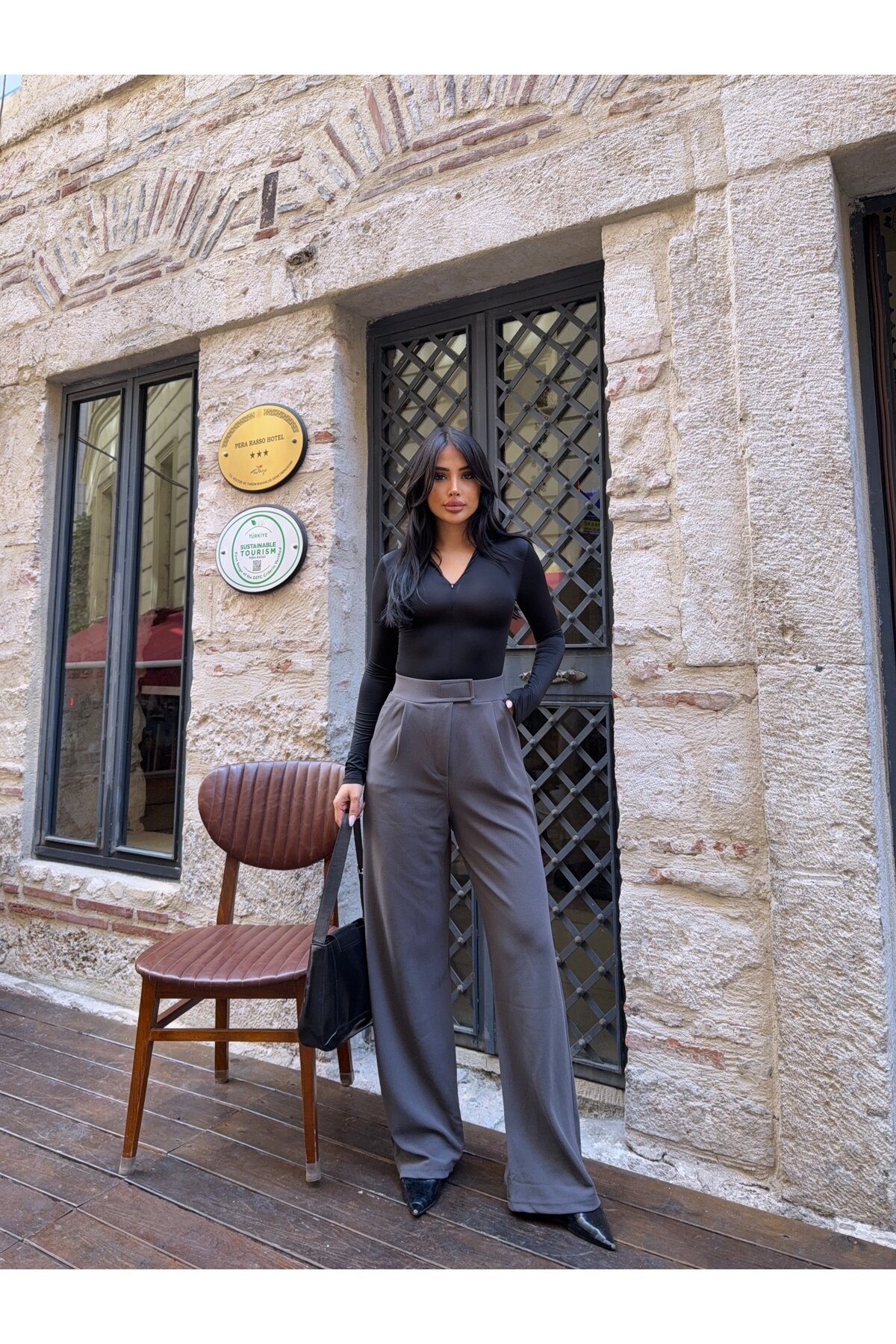 Likralı Cırtlı Palazzo Pantolon