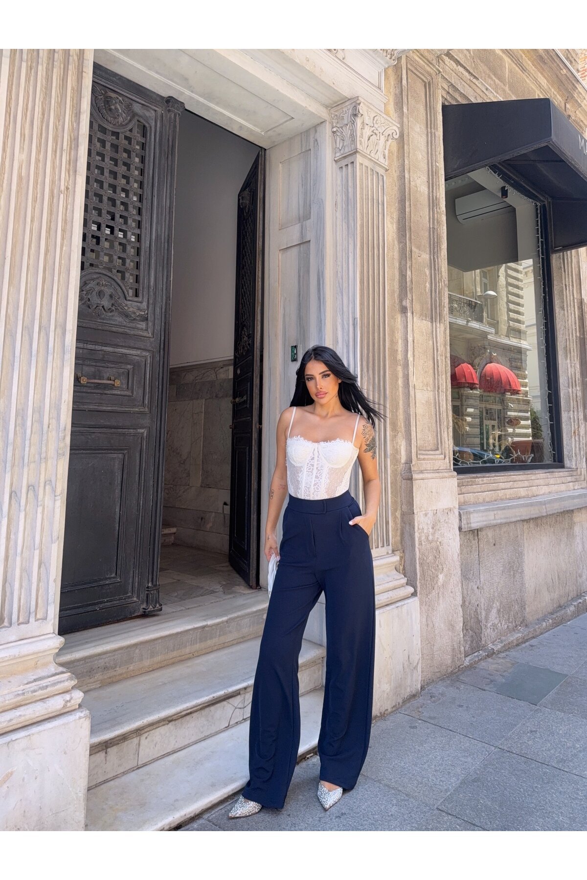 Likralı Cırtlı Palazzo Pantolon