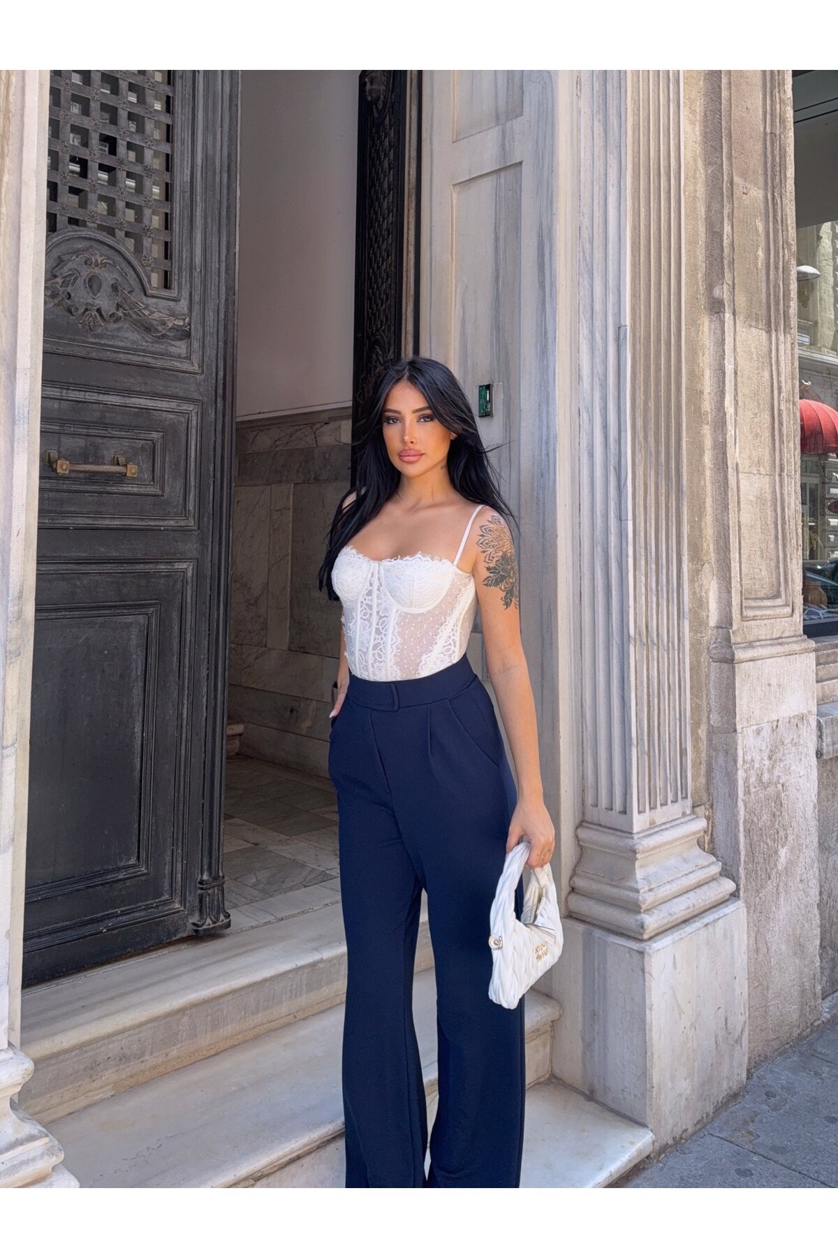 Likralı Cırtlı Palazzo Pantolon