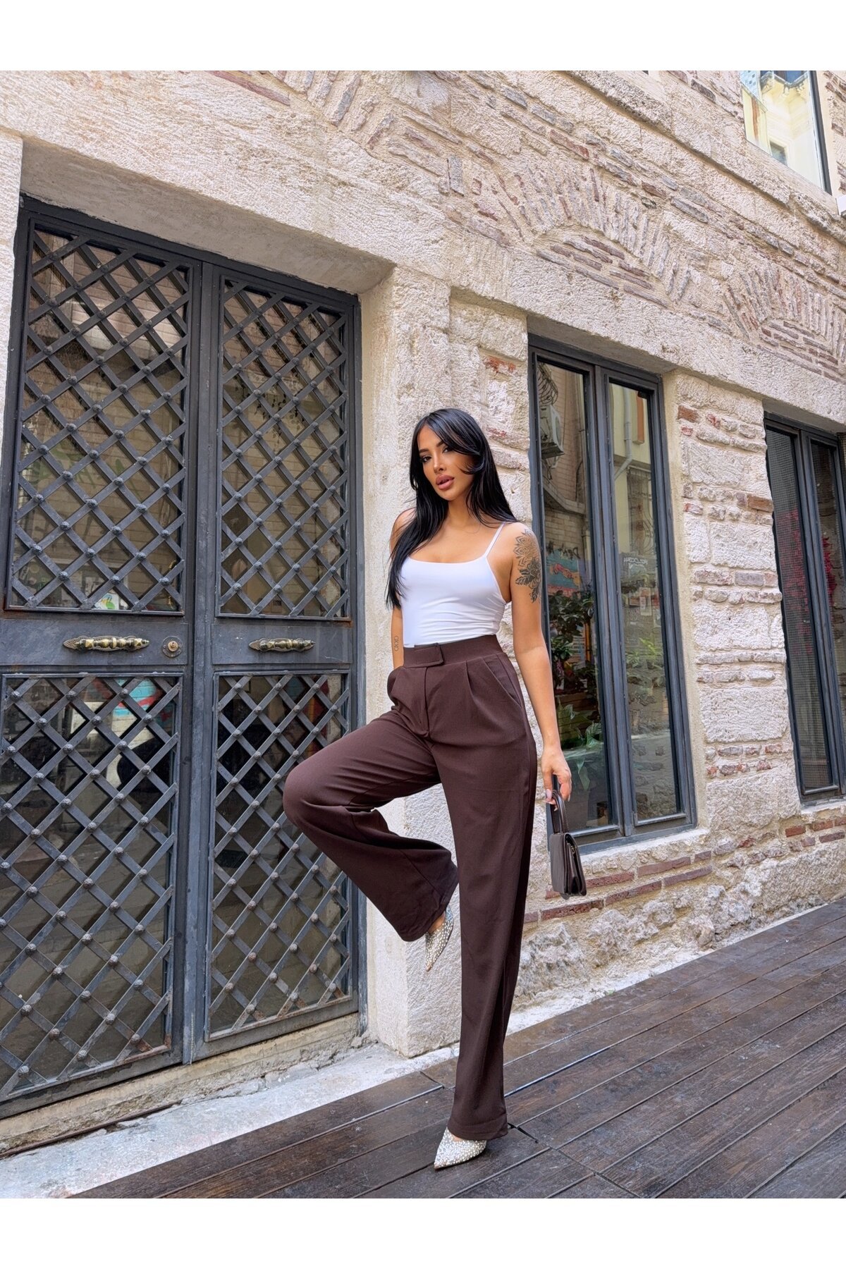 Likralı Cırtlı Palazzo Pantolon