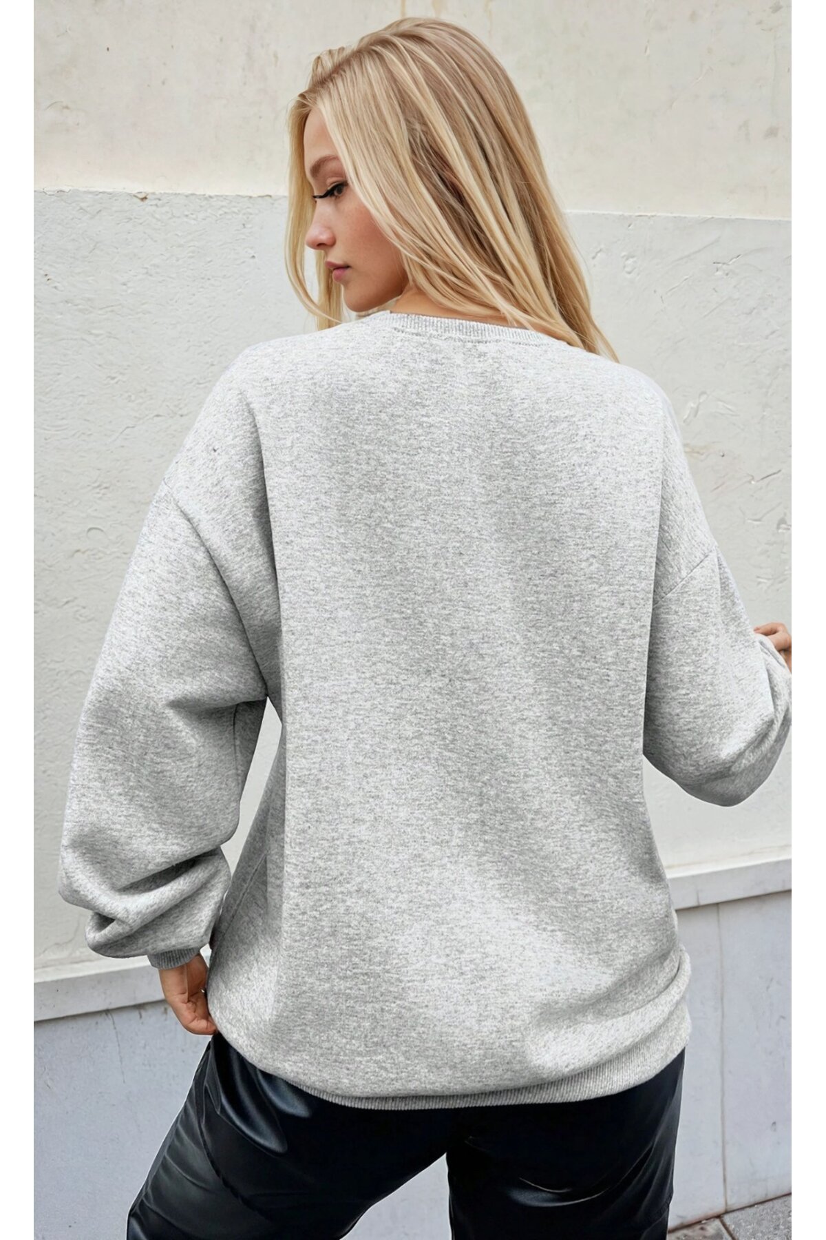 Los Angeles California Baskılı Gri Oversize Üç İplik Kadın Sweatshirt