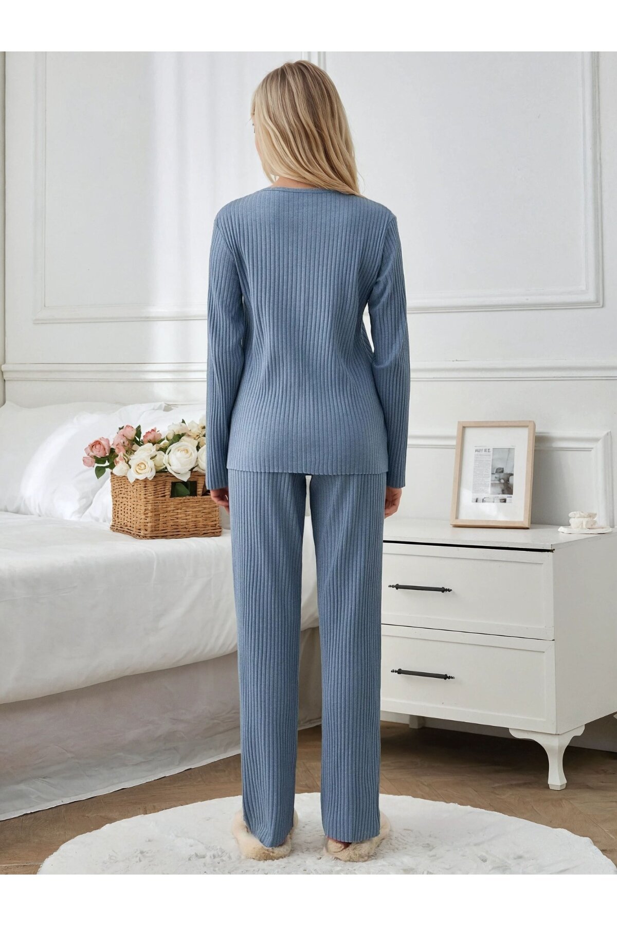 Mama Mood Kadın Düğmeli Ribana Pijama Takım