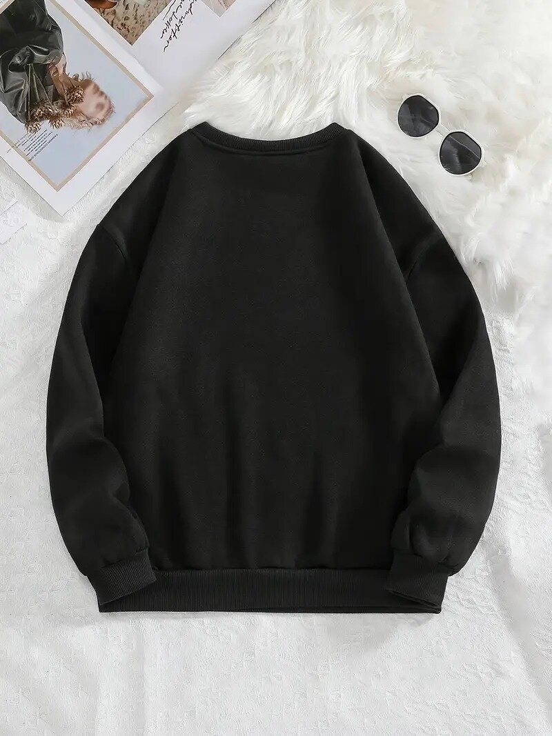 Minimal Fiyonk Baskılı Üç İplik Siyah Sweatshirt