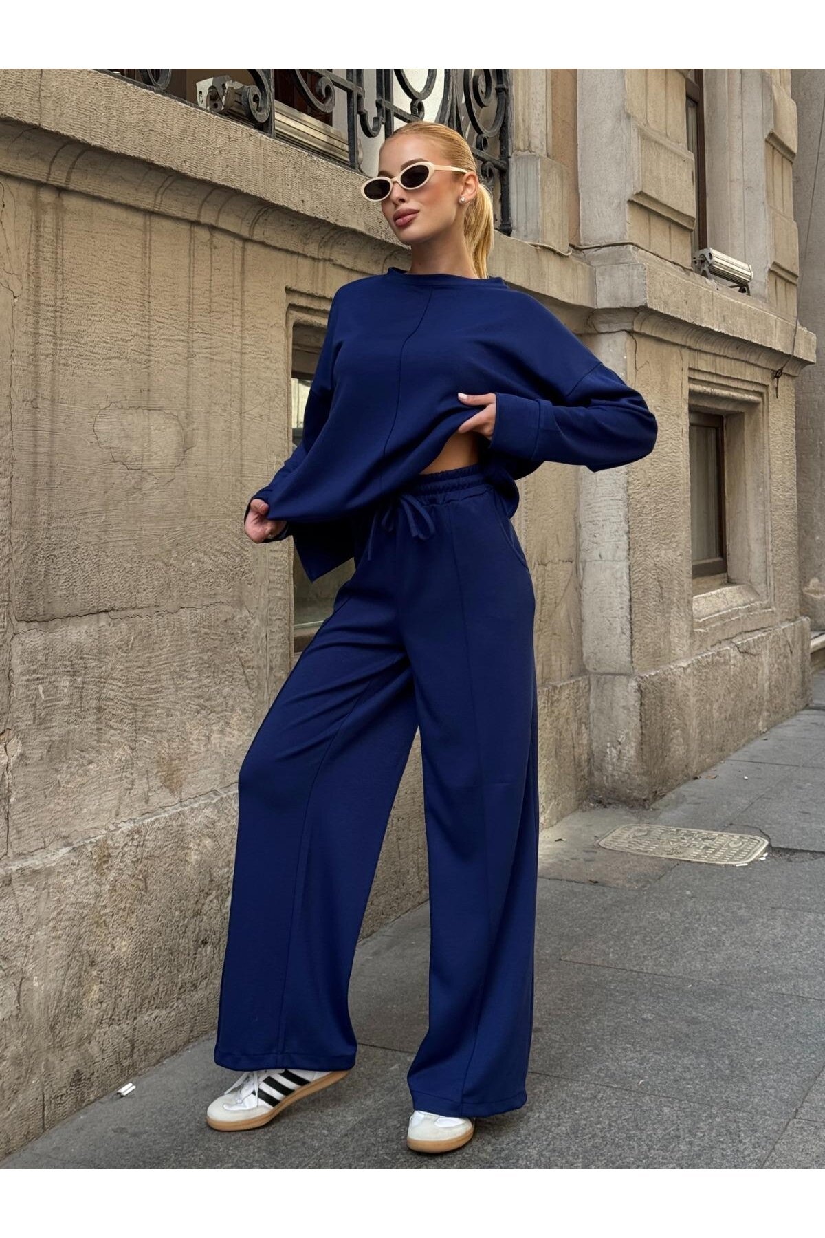 Modal Kumaş Lacivert Oversize Sweat İkili Takım