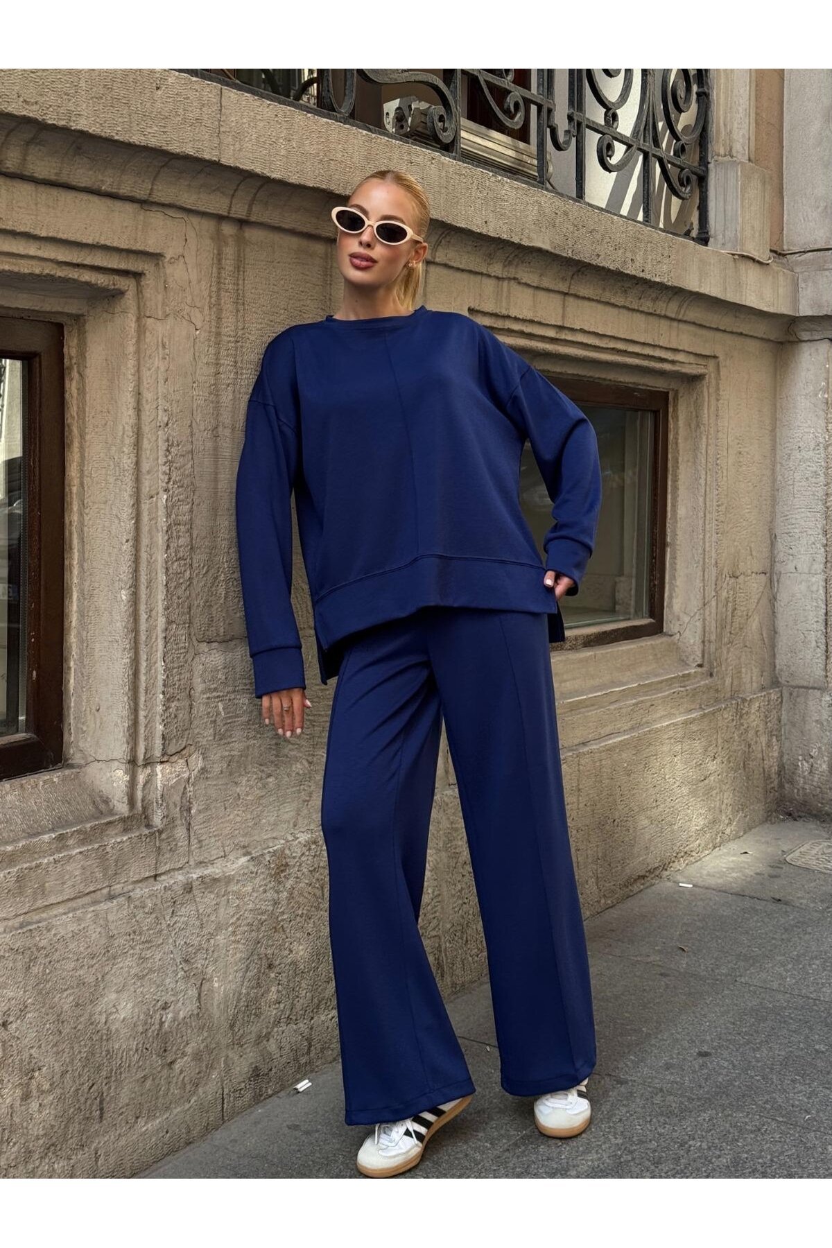 Modal Kumaş Lacivert Oversize Sweat İkili Takım