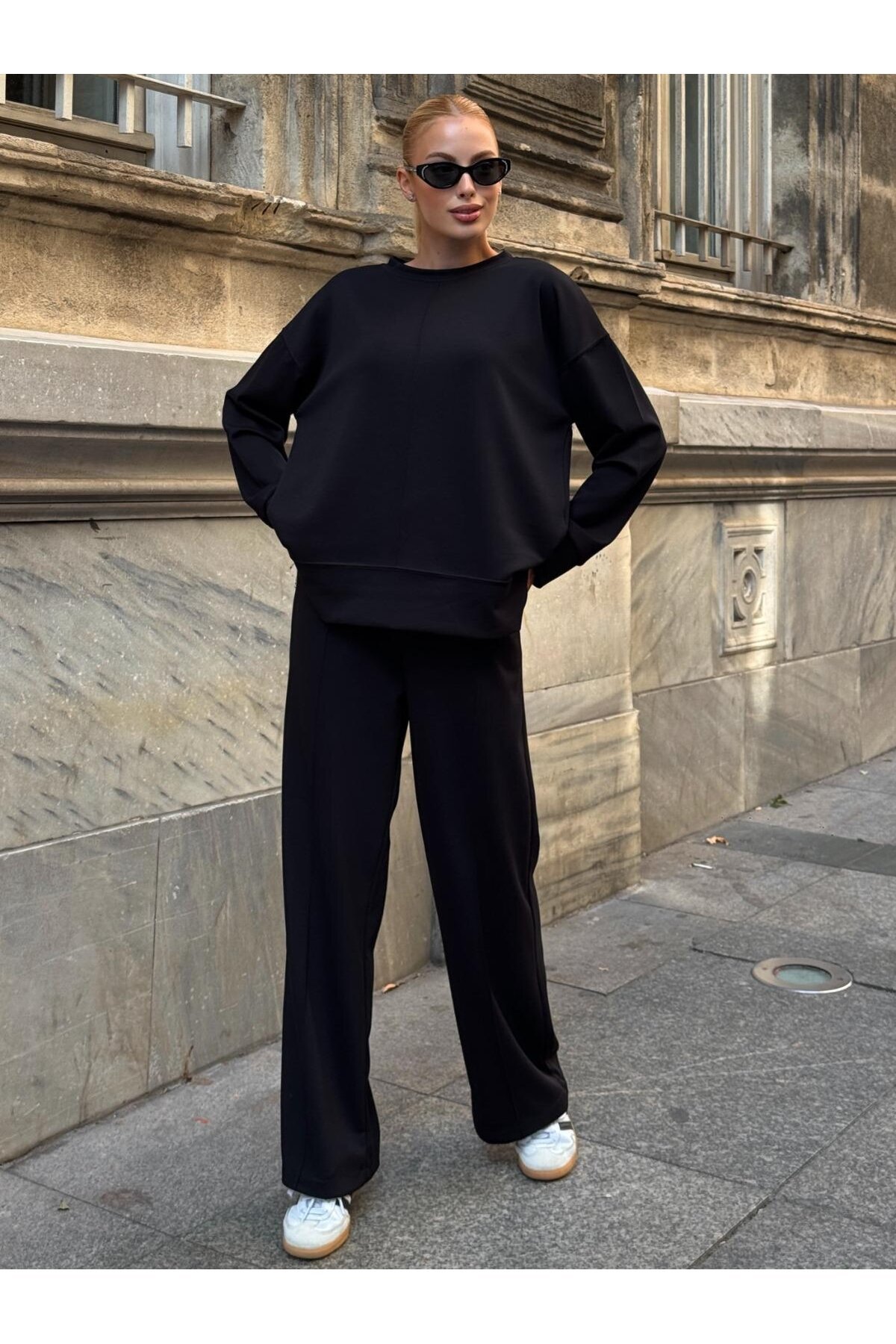 Modal Kumaş Siyah Oversize Sweat İkili Takım