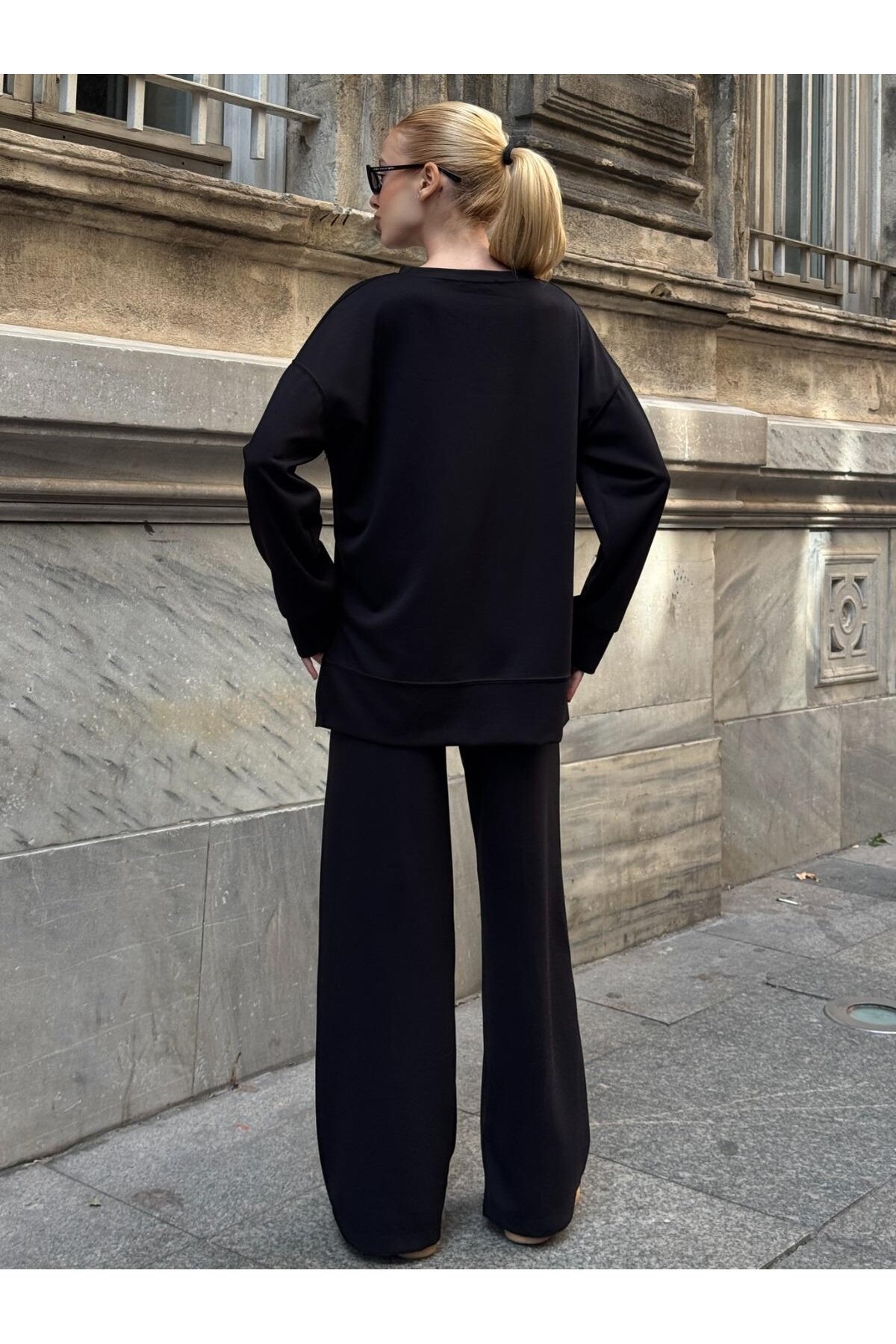 Modal Kumaş Siyah Oversize Sweat İkili Takım