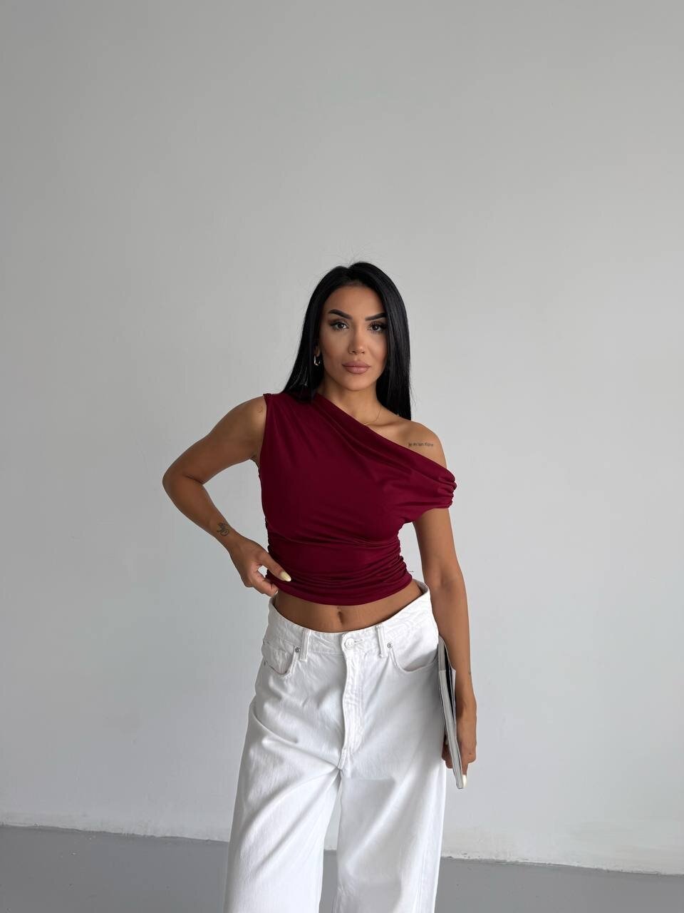 Omuz Detay Bordo Sandy Bluz
