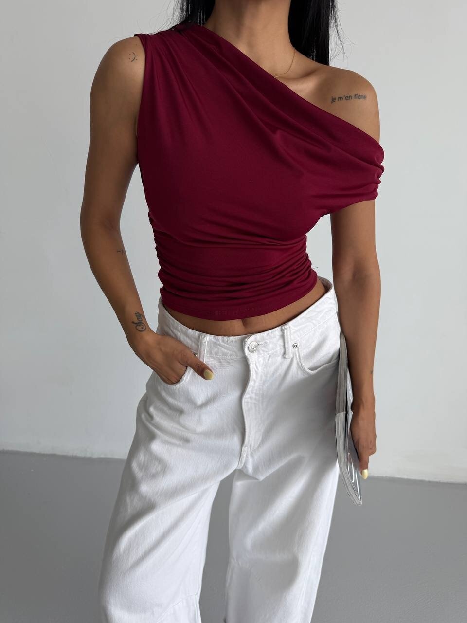 Omuz Detay Bordo Sandy Bluz