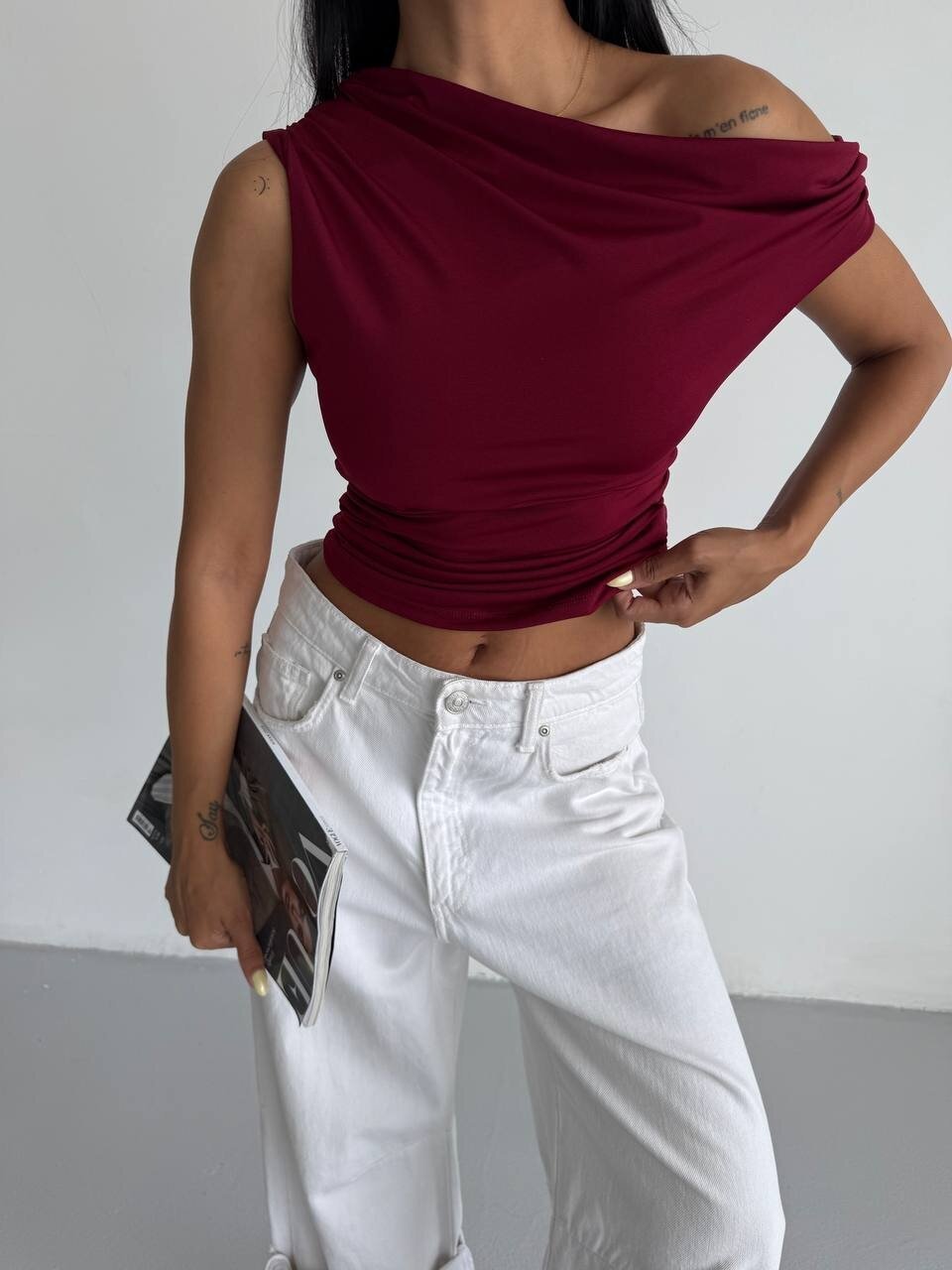 Omuz Detay Bordo Sandy Bluz