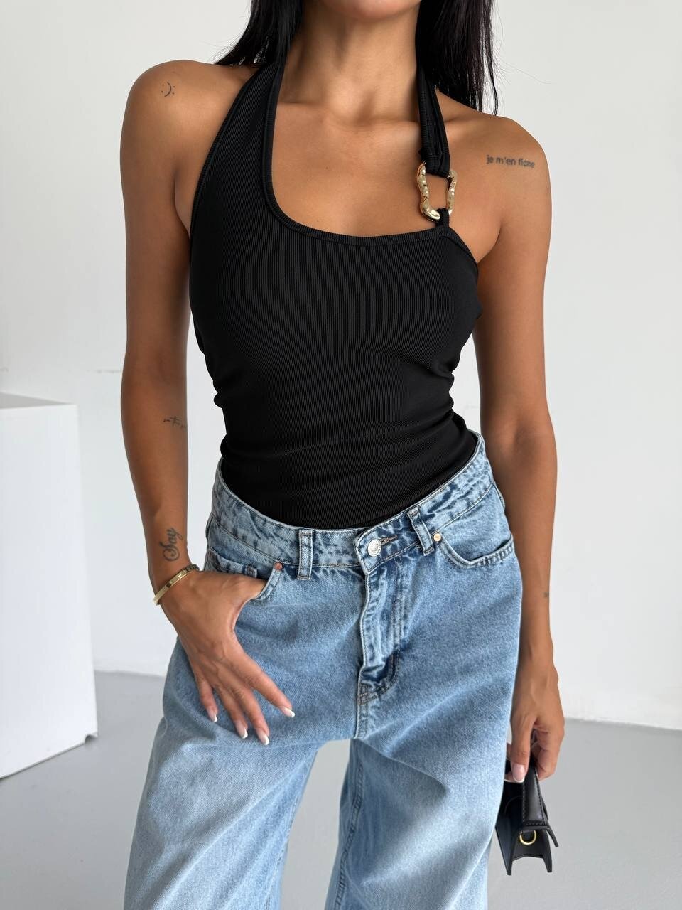 Omuz Toka Detay Bluz Siyah