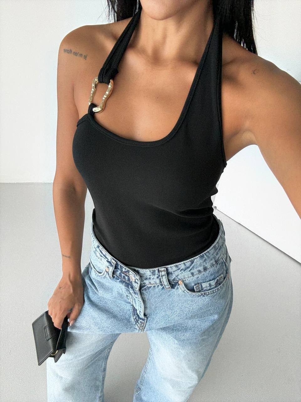 Omuz Toka Detay Bluz Siyah