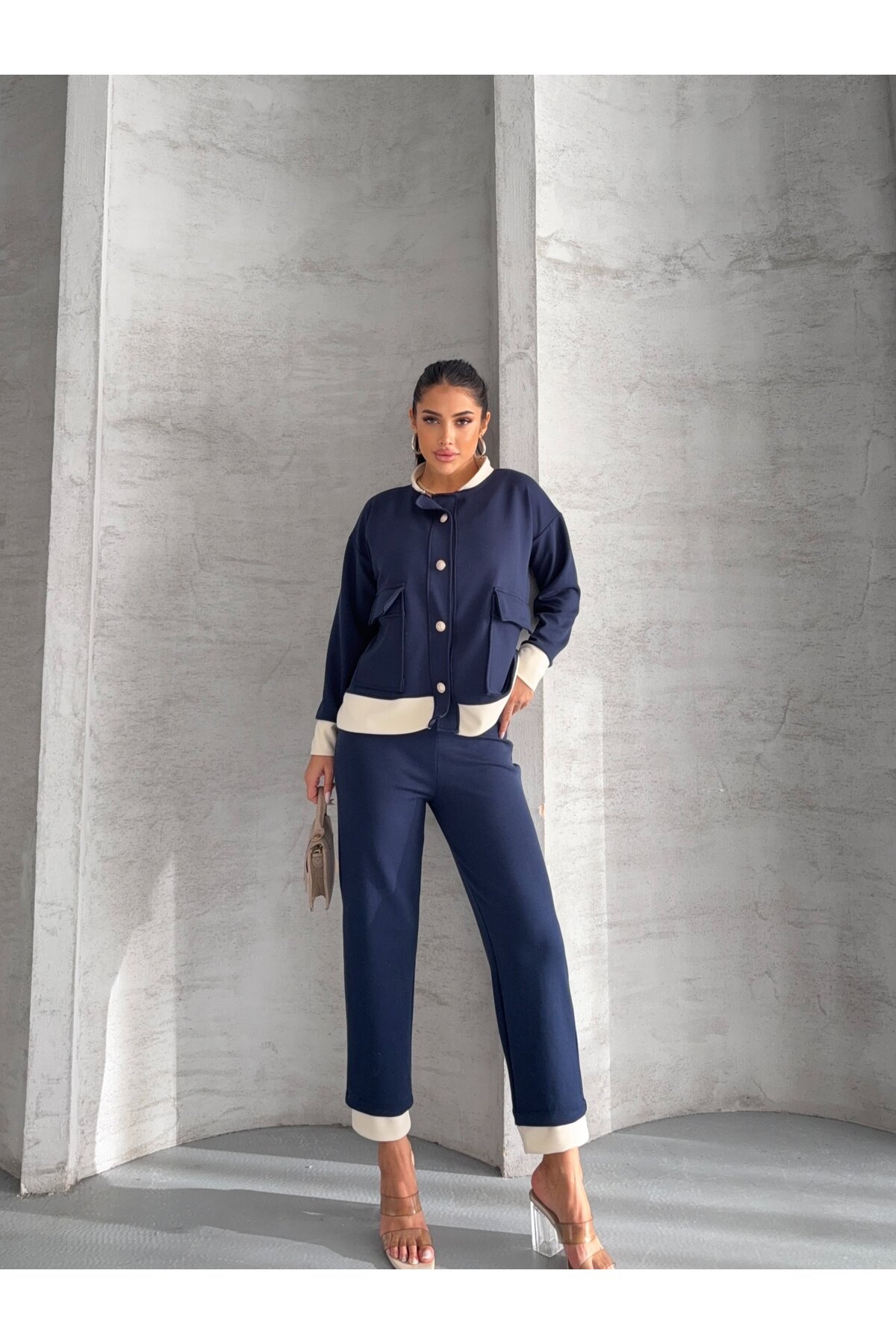 Oysho Kumaş Düğmeli Ayıcık Aksesuarlı Takım Lacivert
