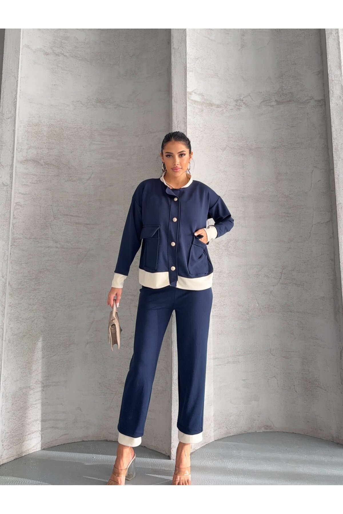 Oysho Kumaş Düğmeli Ayıcık Aksesuarlı Takım Lacivert