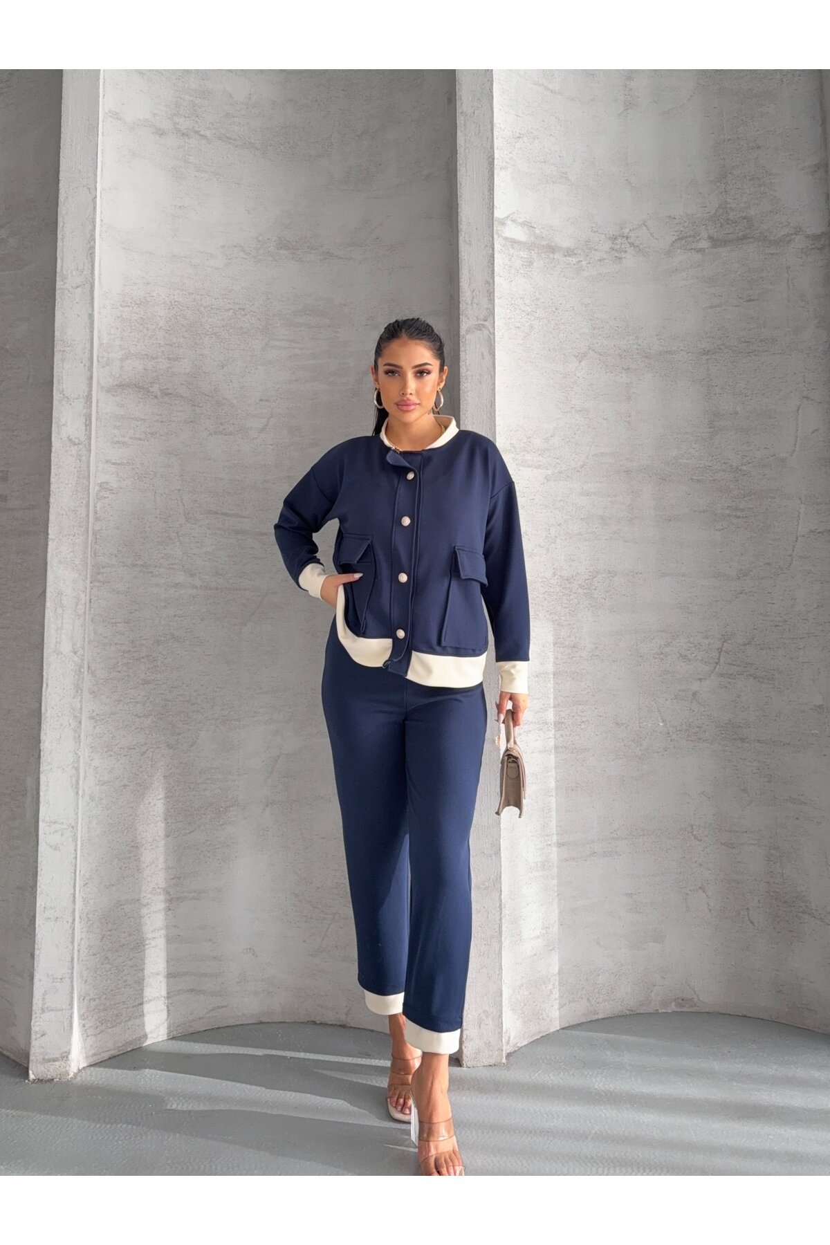Oysho Kumaş Düğmeli Ayıcık Aksesuarlı Takım Lacivert