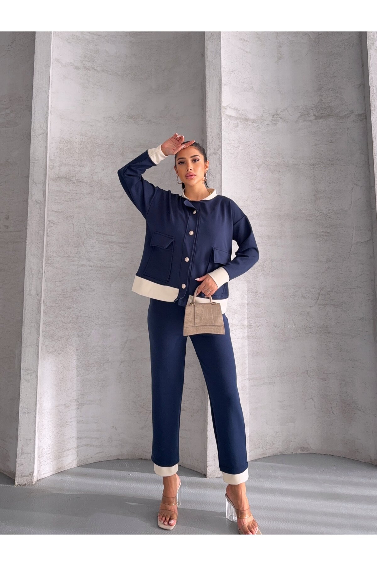 Oysho Kumaş Düğmeli Ayıcık Aksesuarlı Takım Lacivert