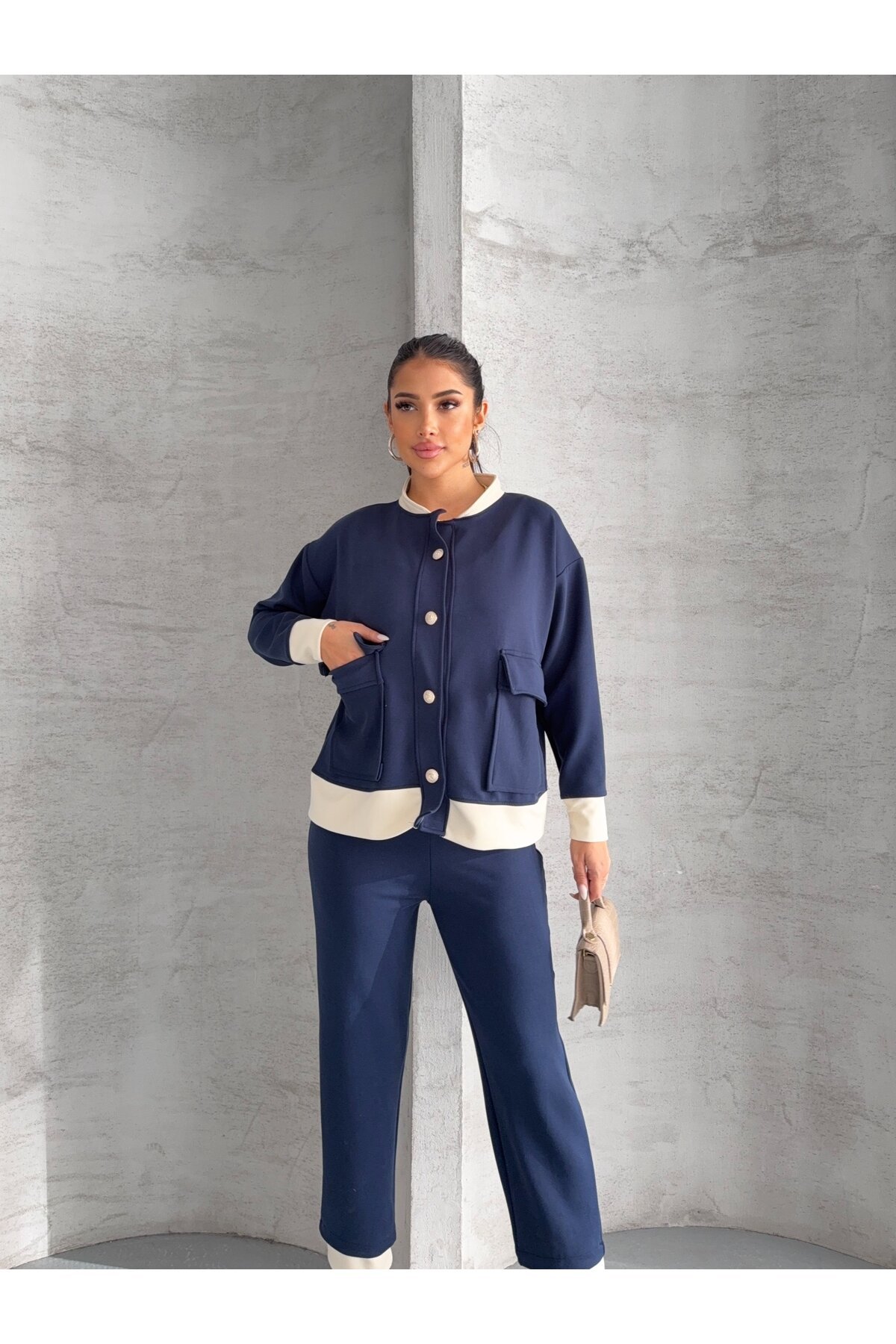 Oysho Kumaş Düğmeli Ayıcık Aksesuarlı Takım Lacivert