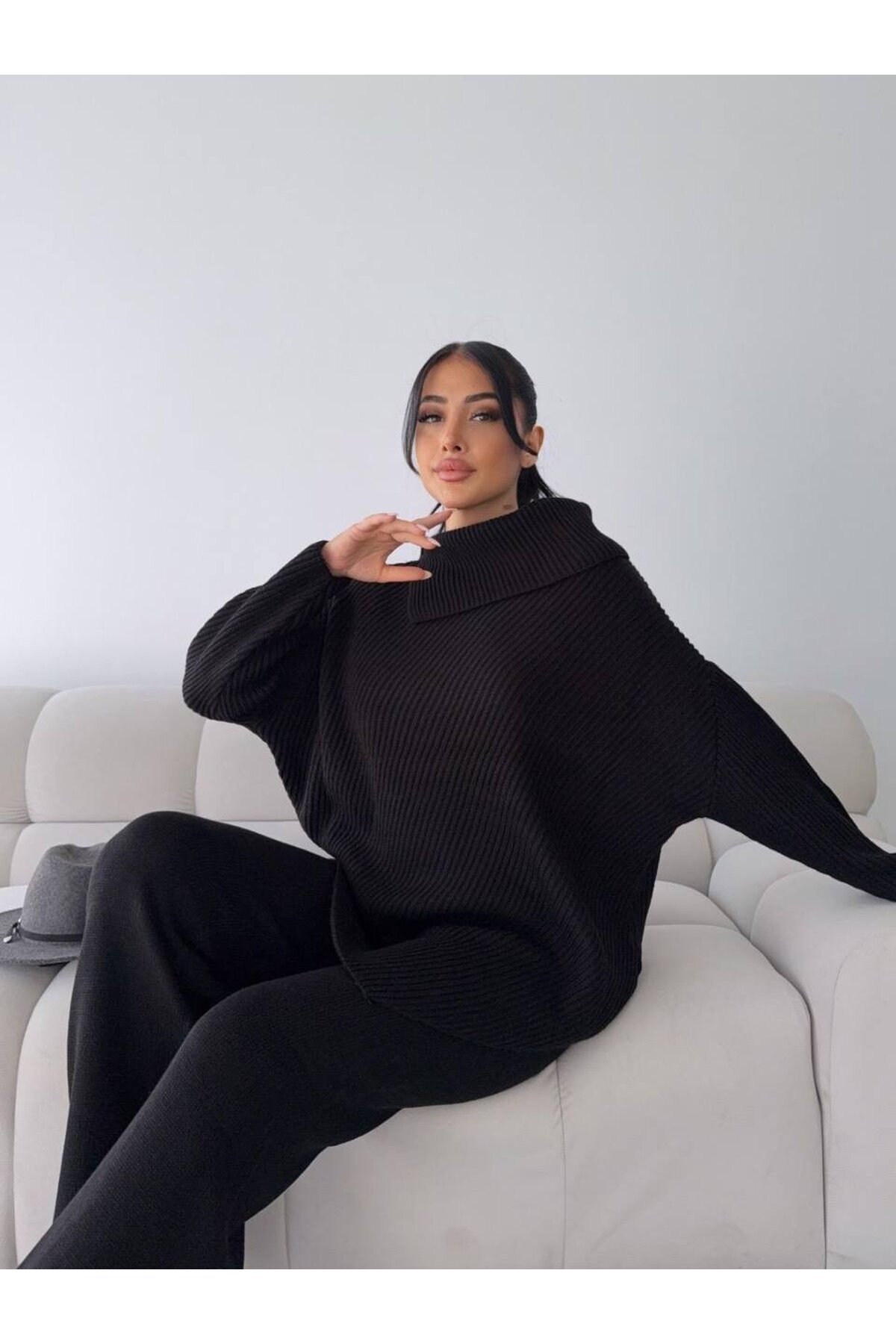 Şal Yaka Triko Takım Siyah