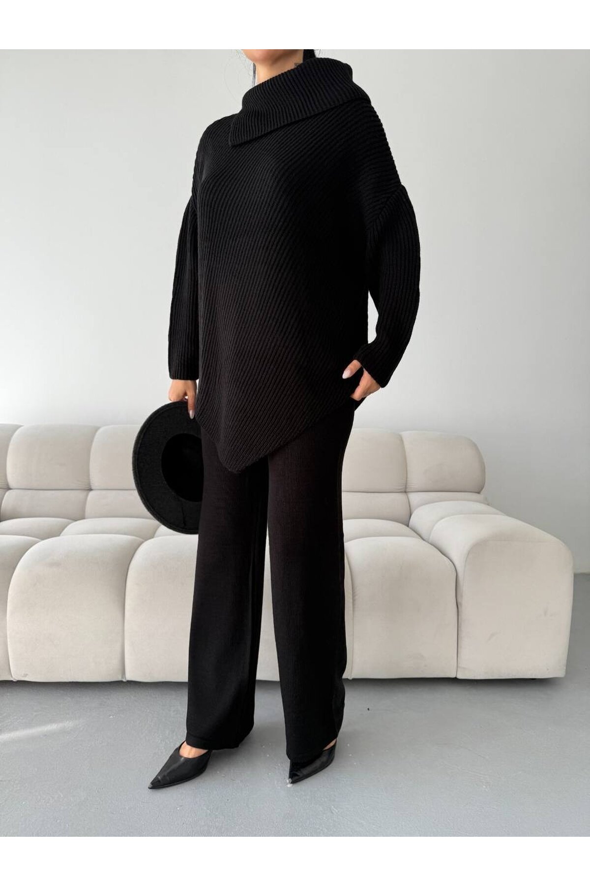 Şal Yaka Triko Takım Siyah