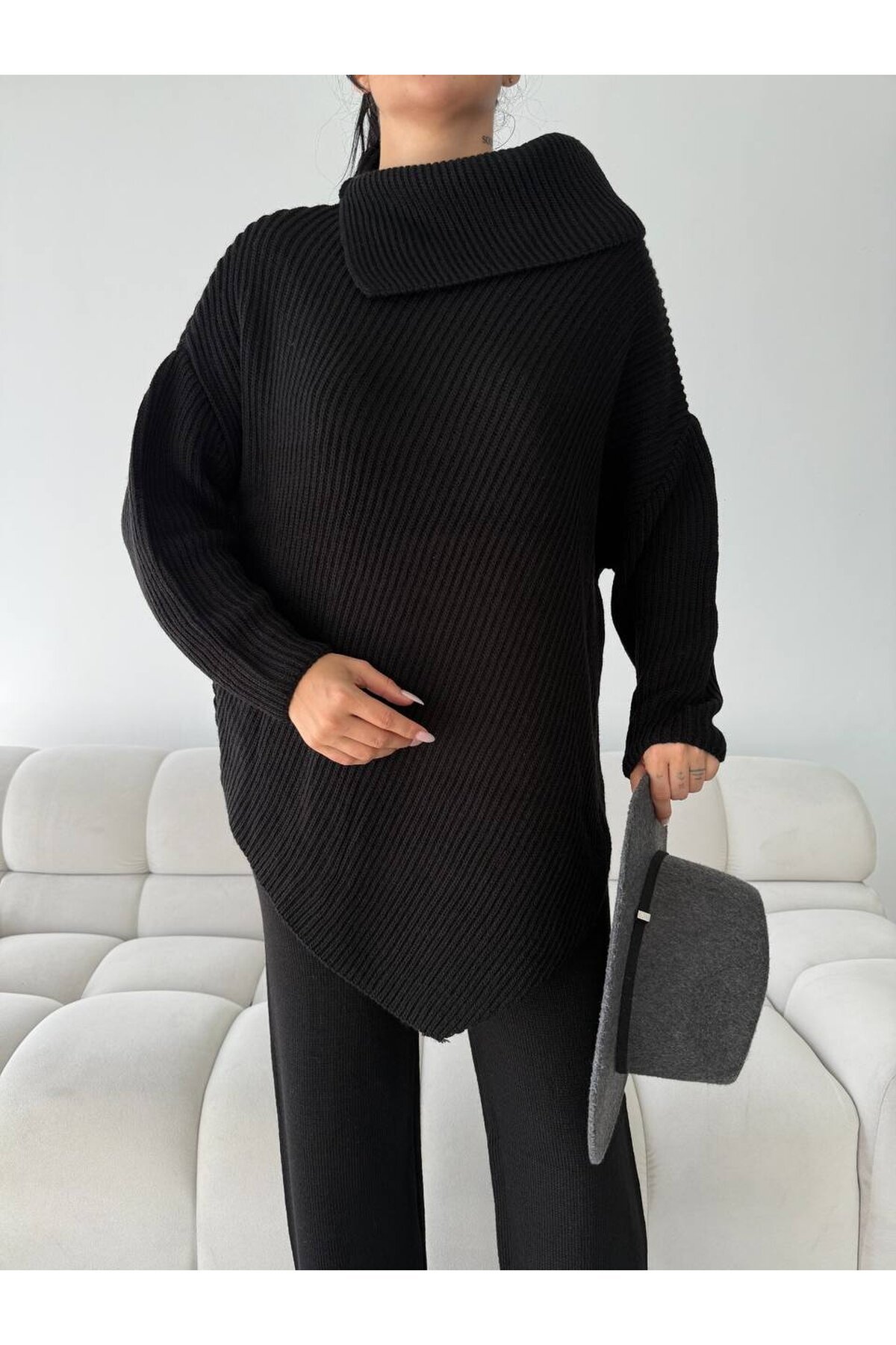 Şal Yaka Triko Takım Siyah