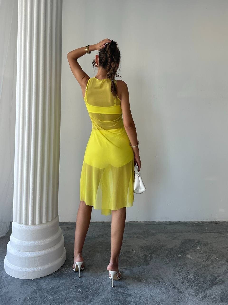 Sarı 3lü Üsttü Tül Pareo Takım