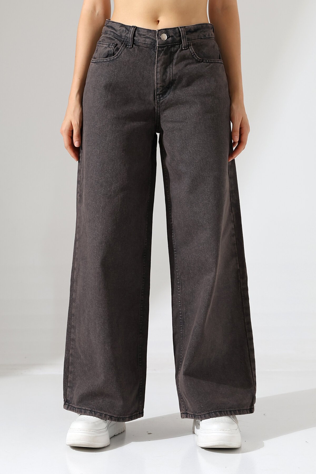 Siyah Geniş Paça Jean Pantolon