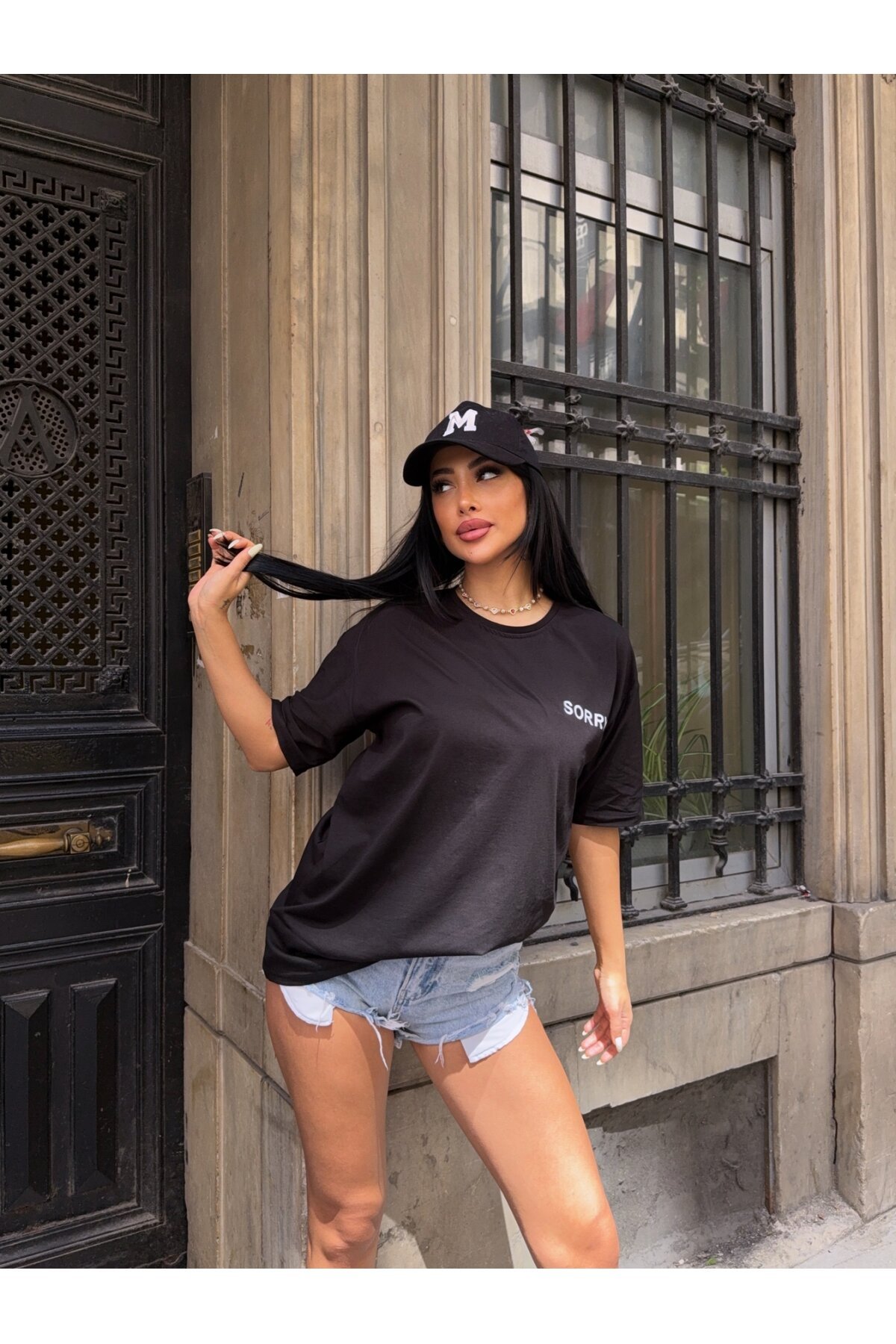 Sorry Baskılı Siyah Oversize T-Shirt