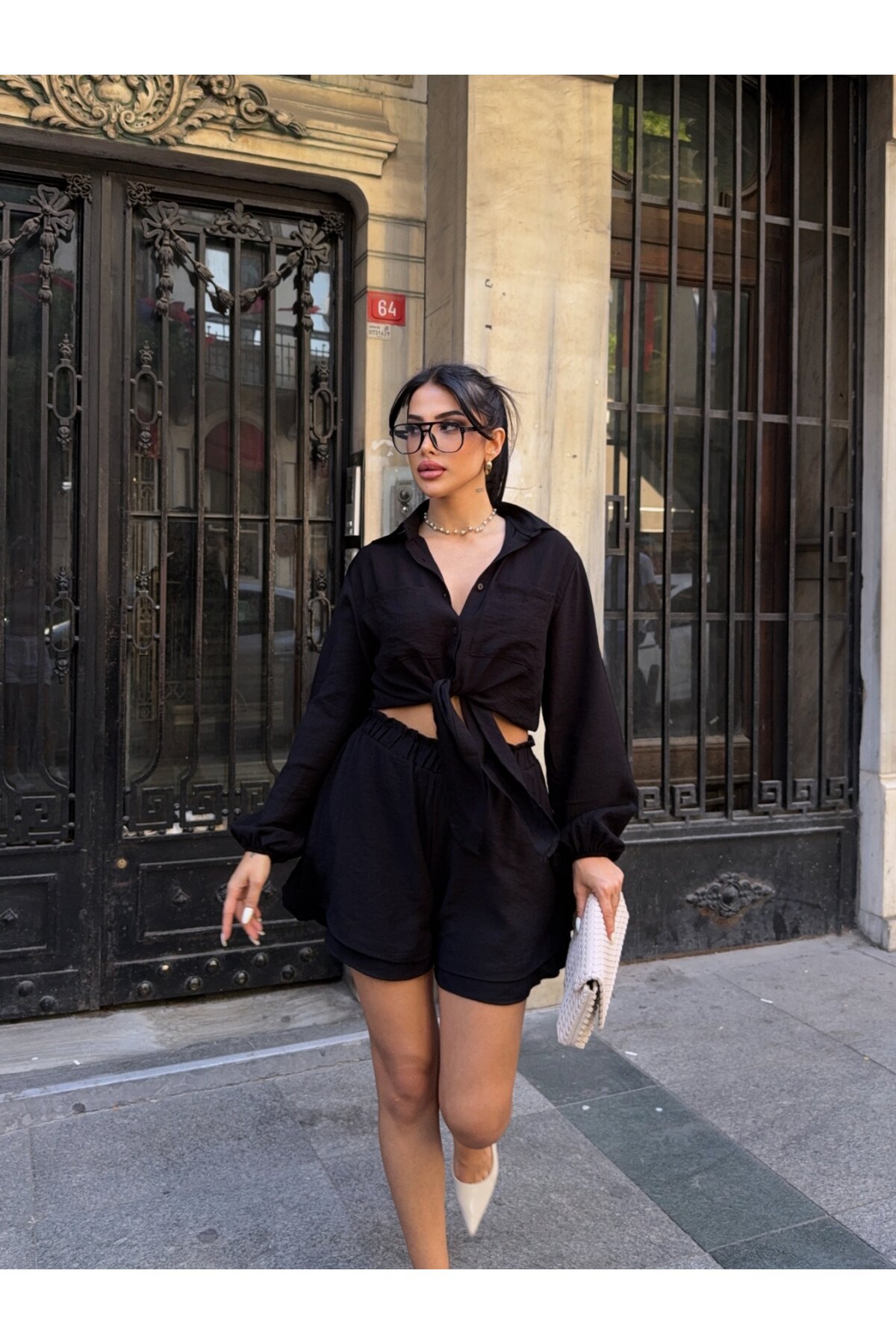 Şort Gömlek Alt Üst Takım Siyah