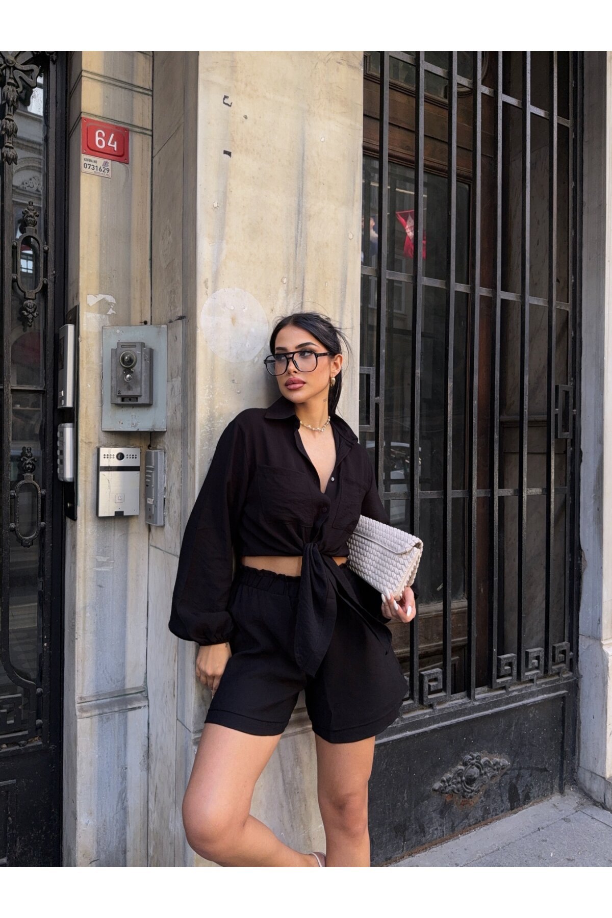 Şort Gömlek Alt Üst Takım Siyah