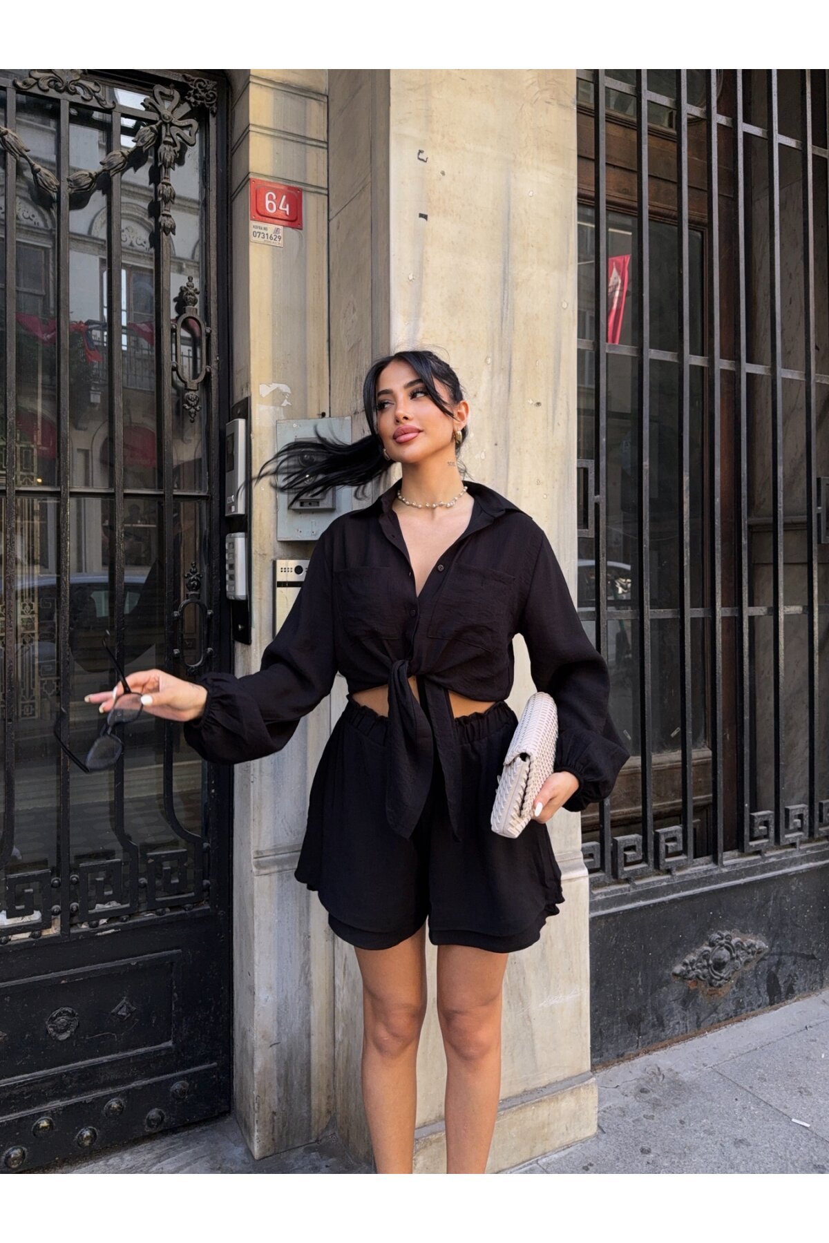 Şort Gömlek Alt Üst Takım Siyah