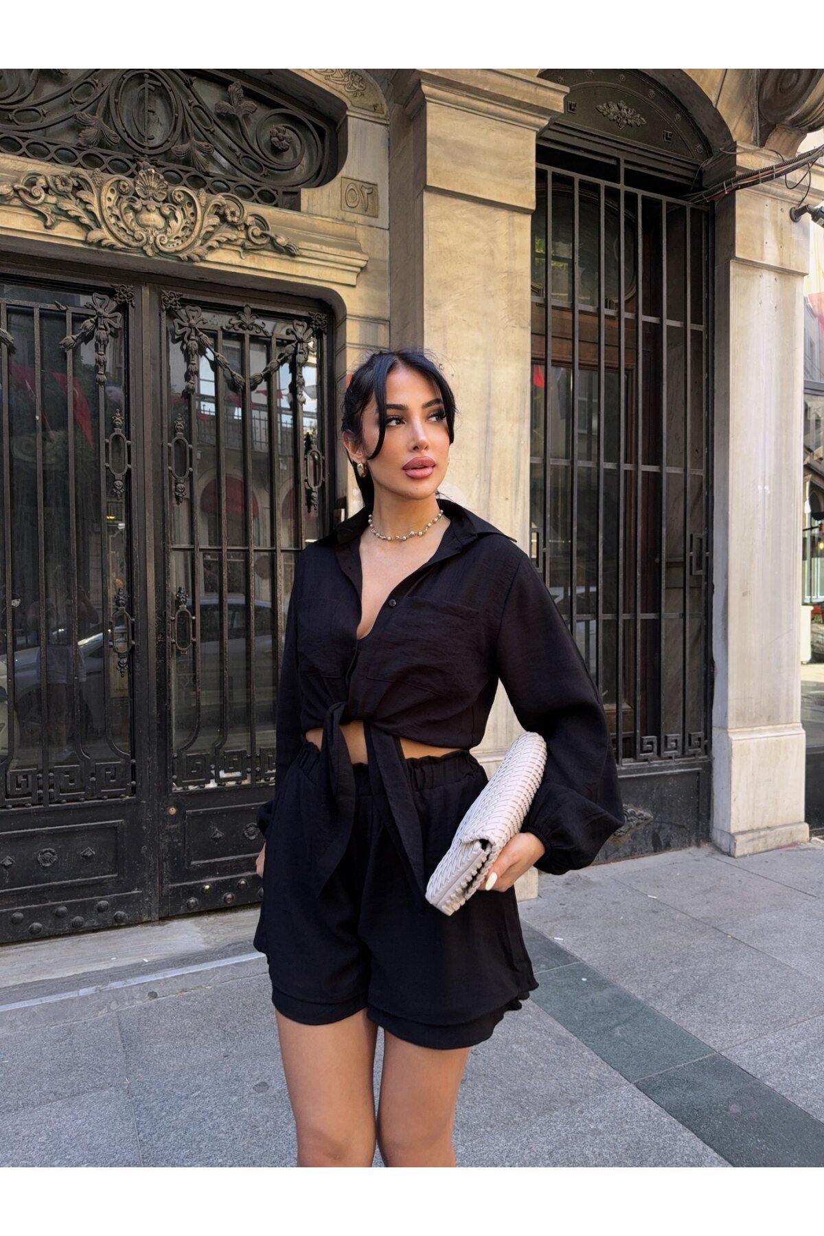 Şort Gömlek Alt Üst Takım Siyah