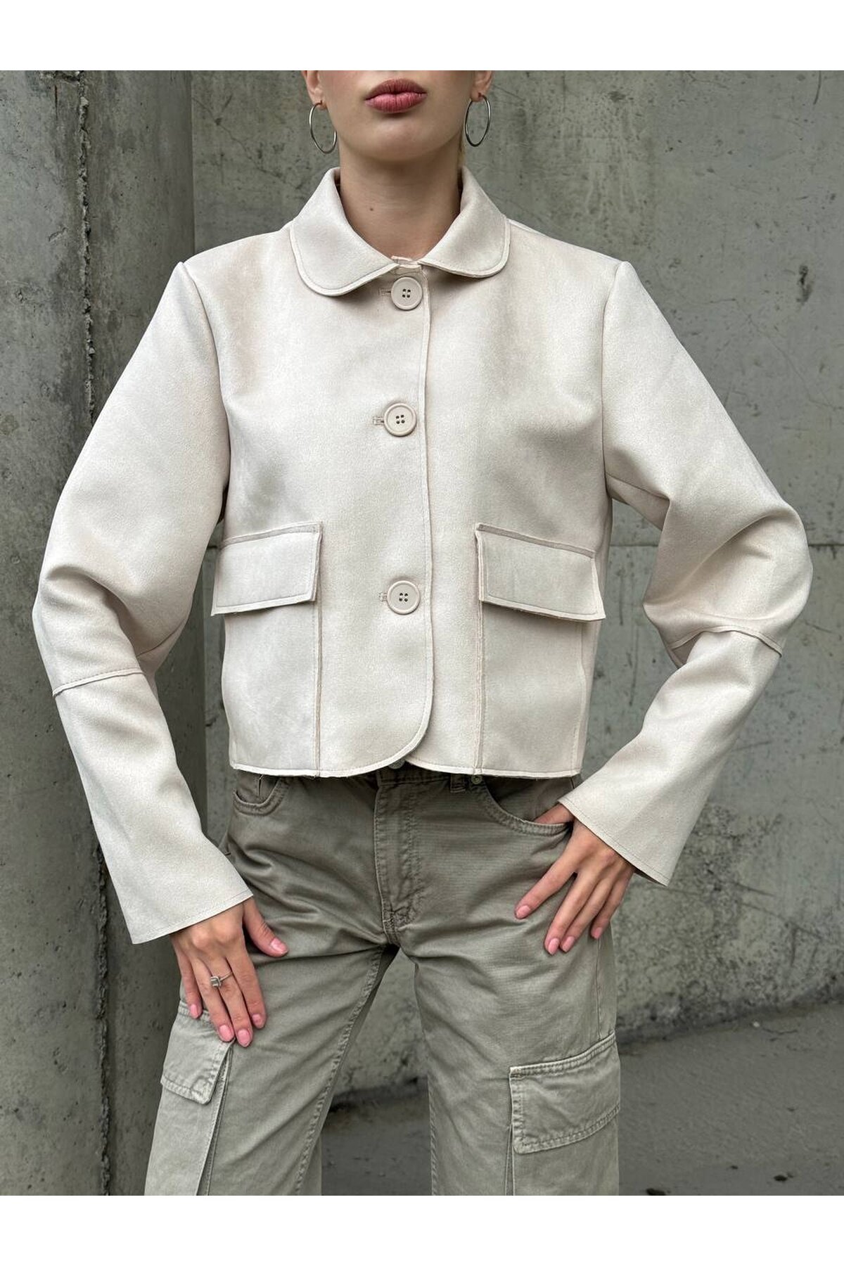 Süet Düğmeli Ceket