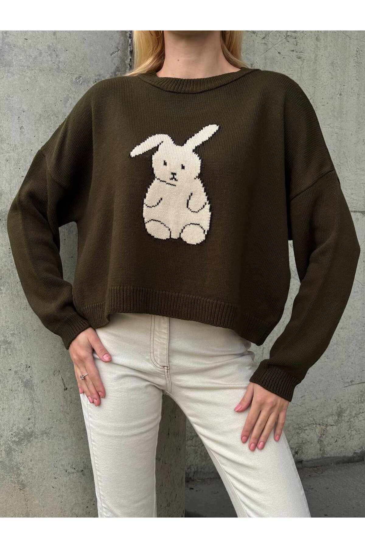 Tavşan Desenli Triko Kazak
