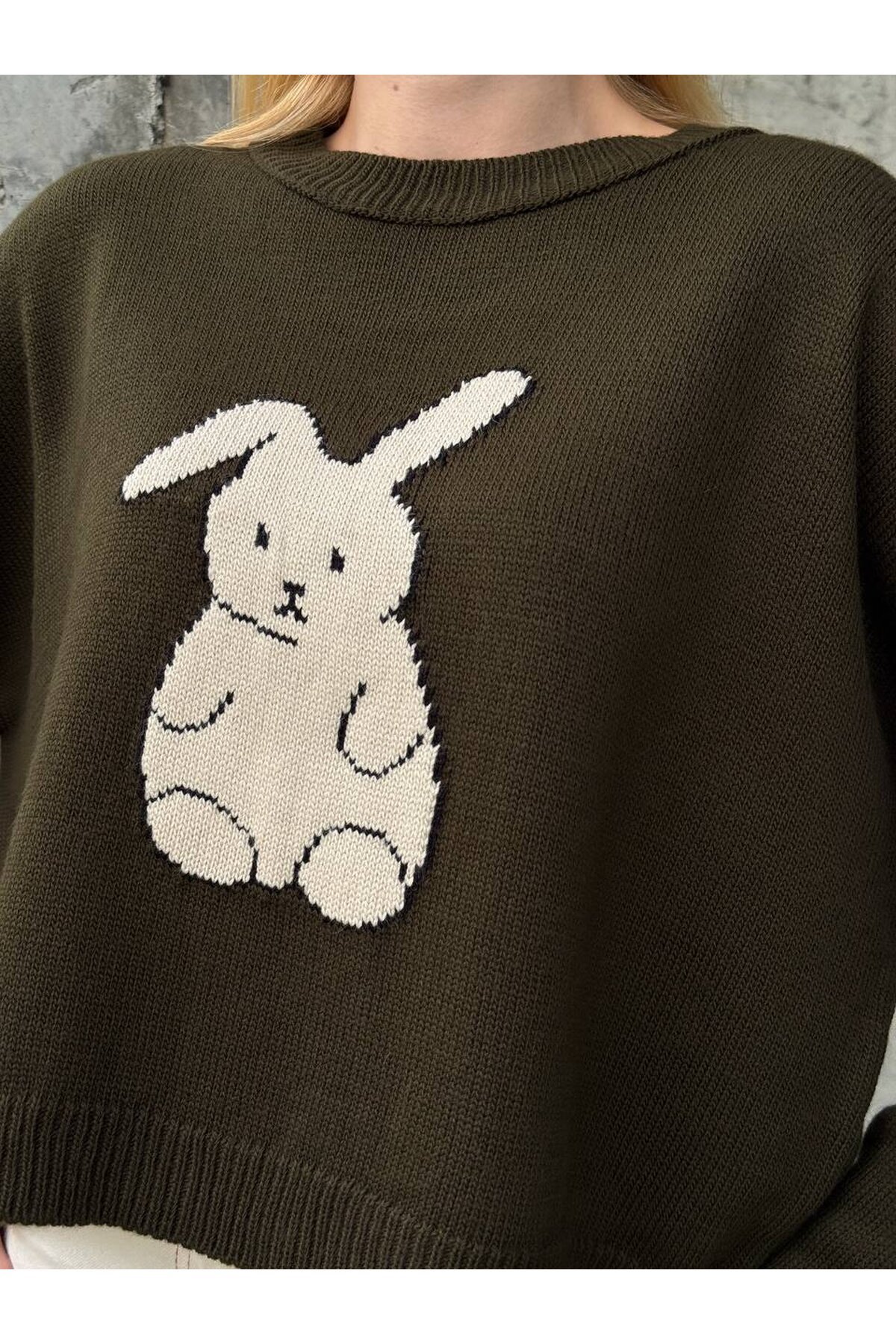 Tavşan Desenli Triko Kazak