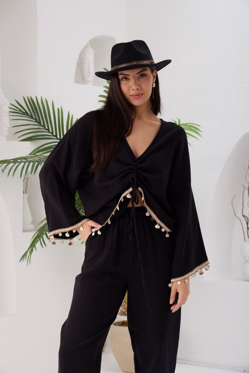 Truvakor Kol Bluz ve Pantalon Takım Siyah