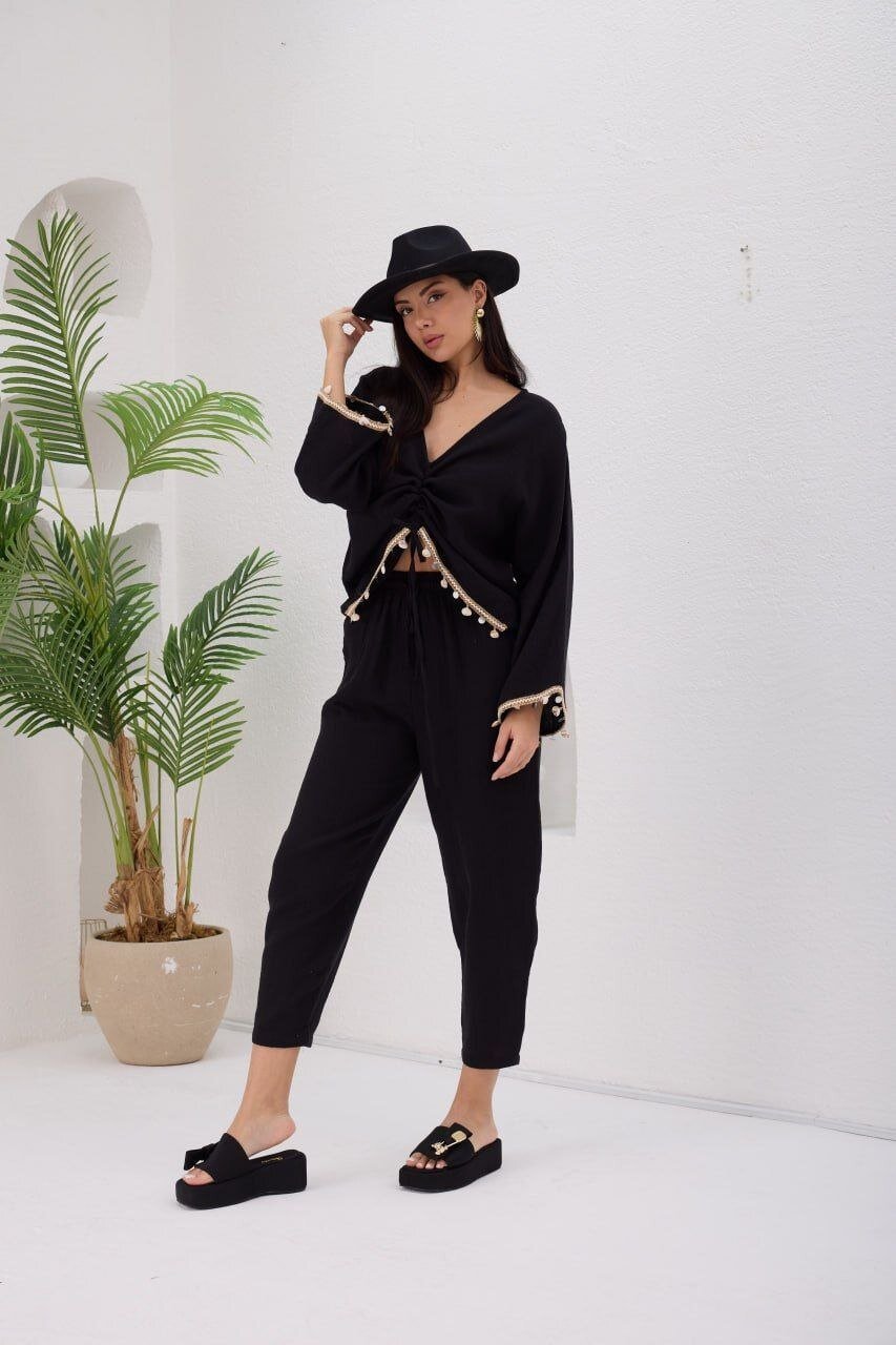 Truvakor Kol Bluz ve Pantalon Takım Siyah