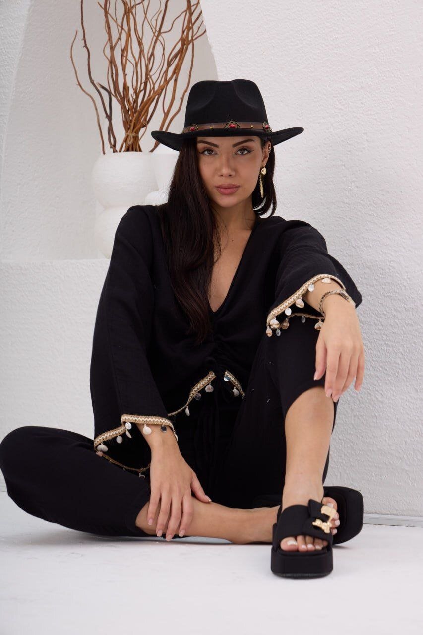 Truvakor Kol Bluz ve Pantalon Takım Siyah