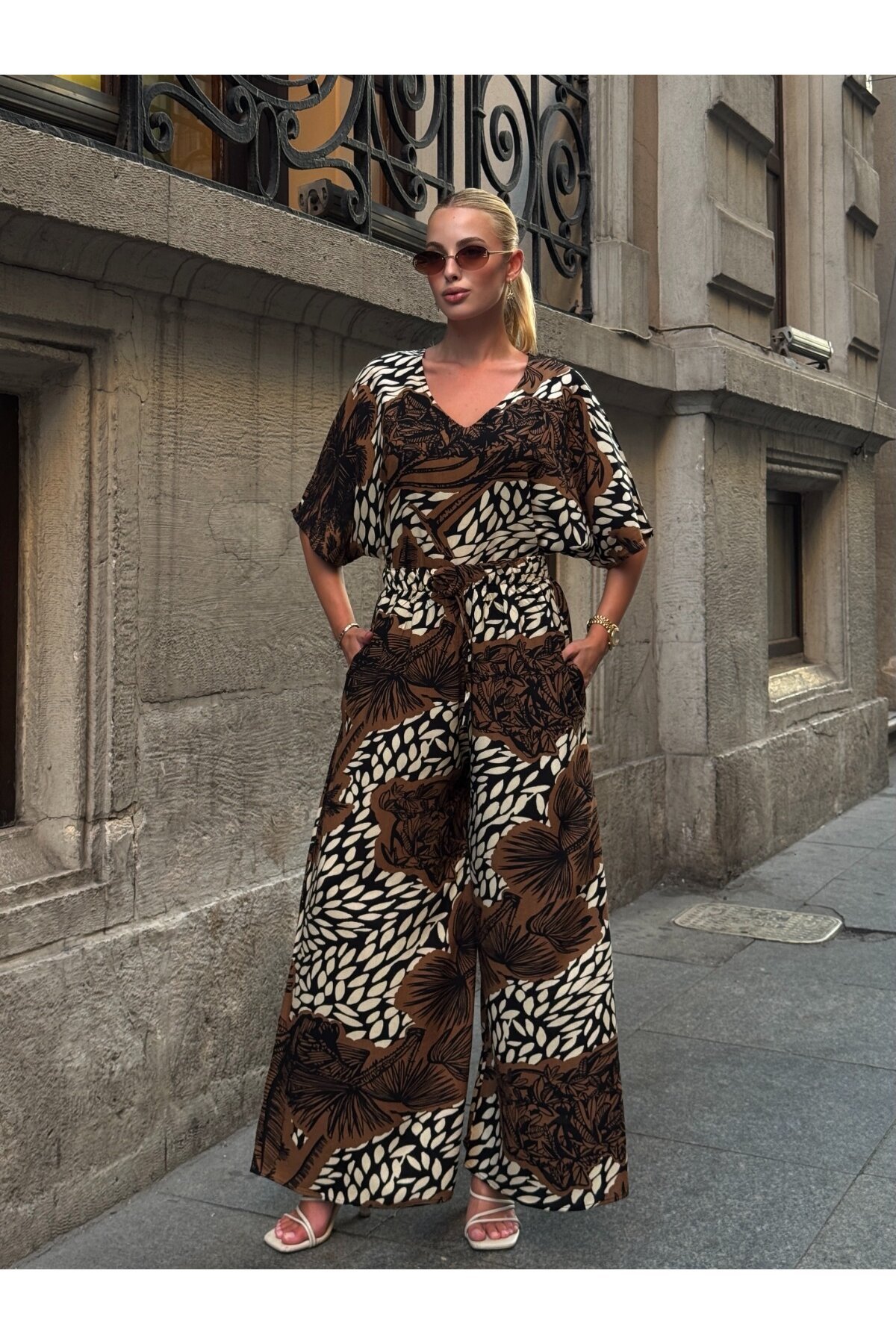 V Yaka Viskon Kumaş Bol Paça Alt Üst Takım