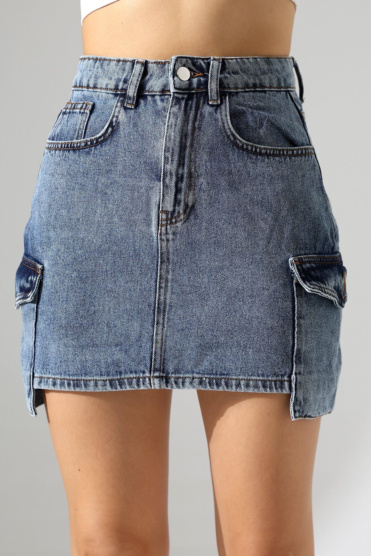 Yanları Cep Detay Kot Etek