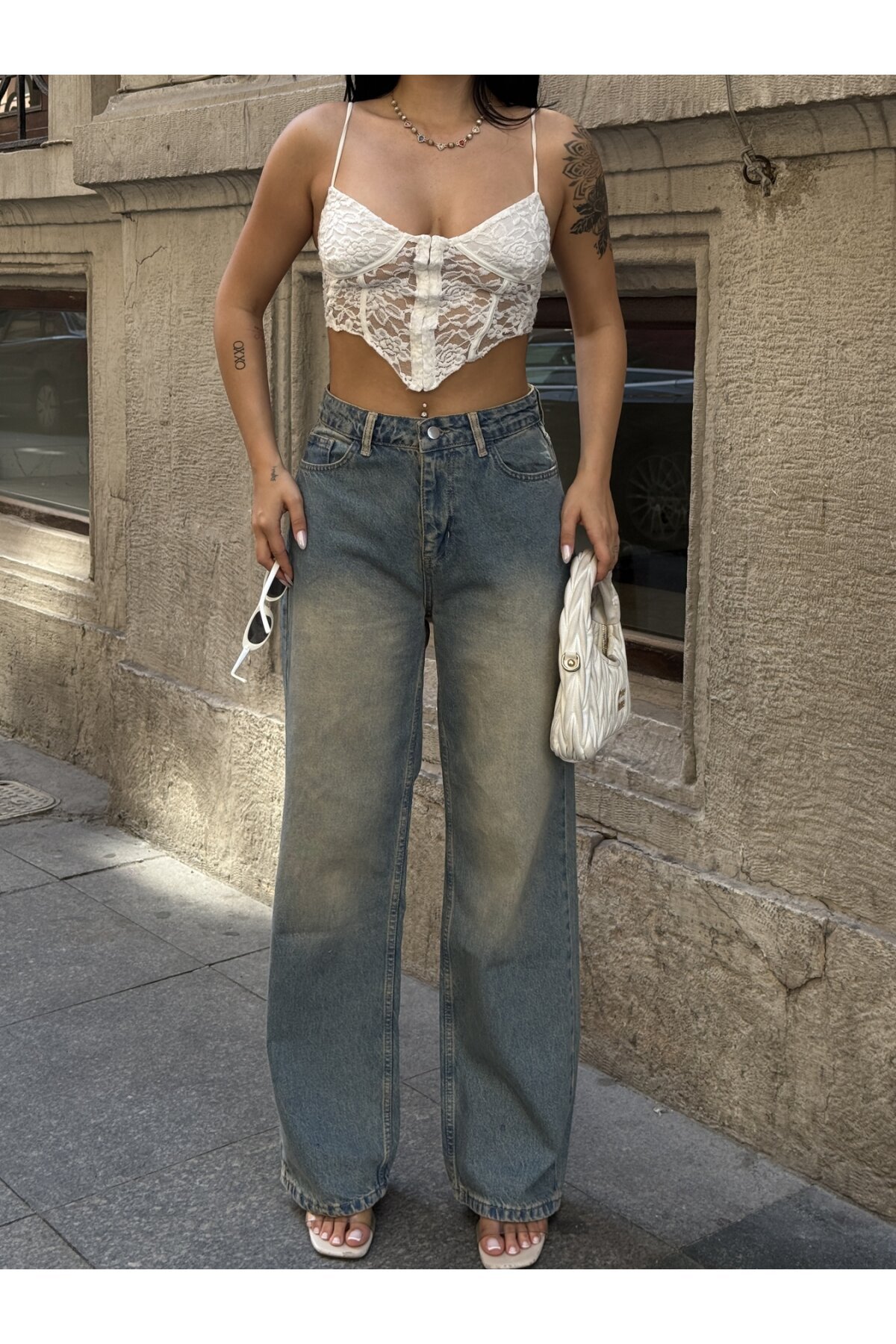 Yıkamalı Eskitme Denim Pantalon