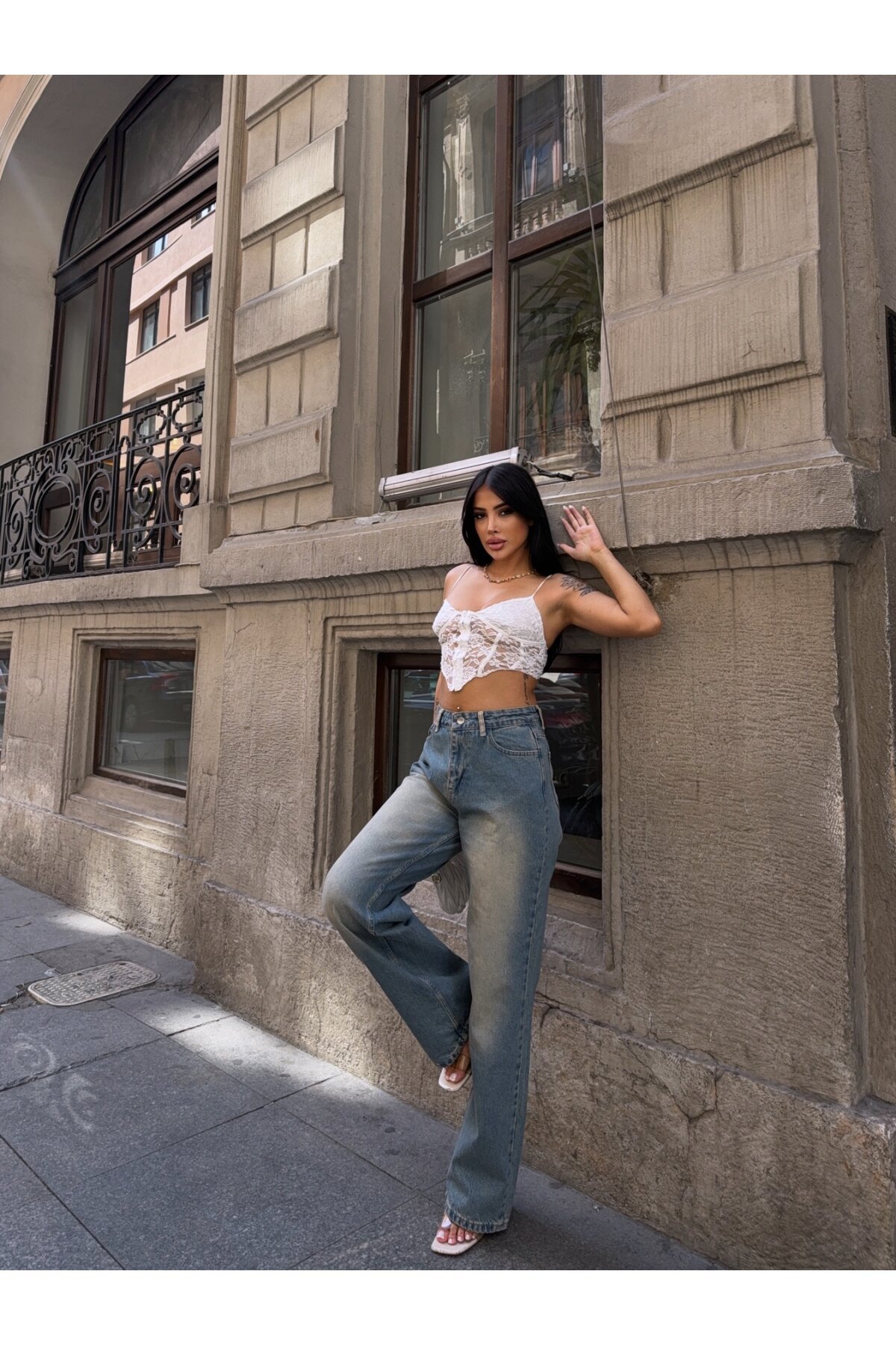 Yıkamalı Eskitme Denim Pantalon