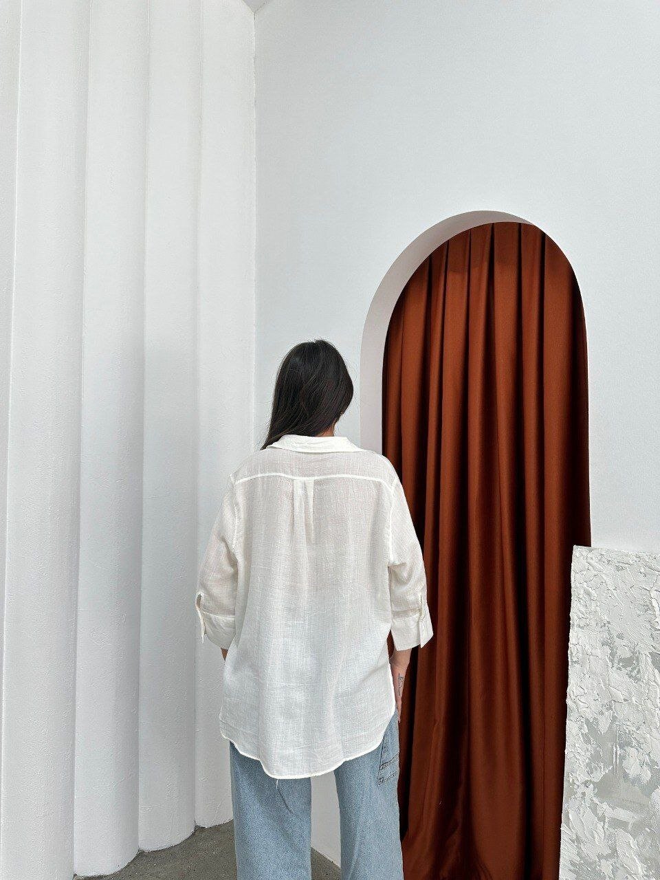 Yıkamalı Pamuk Keten Gömlek Beyaz