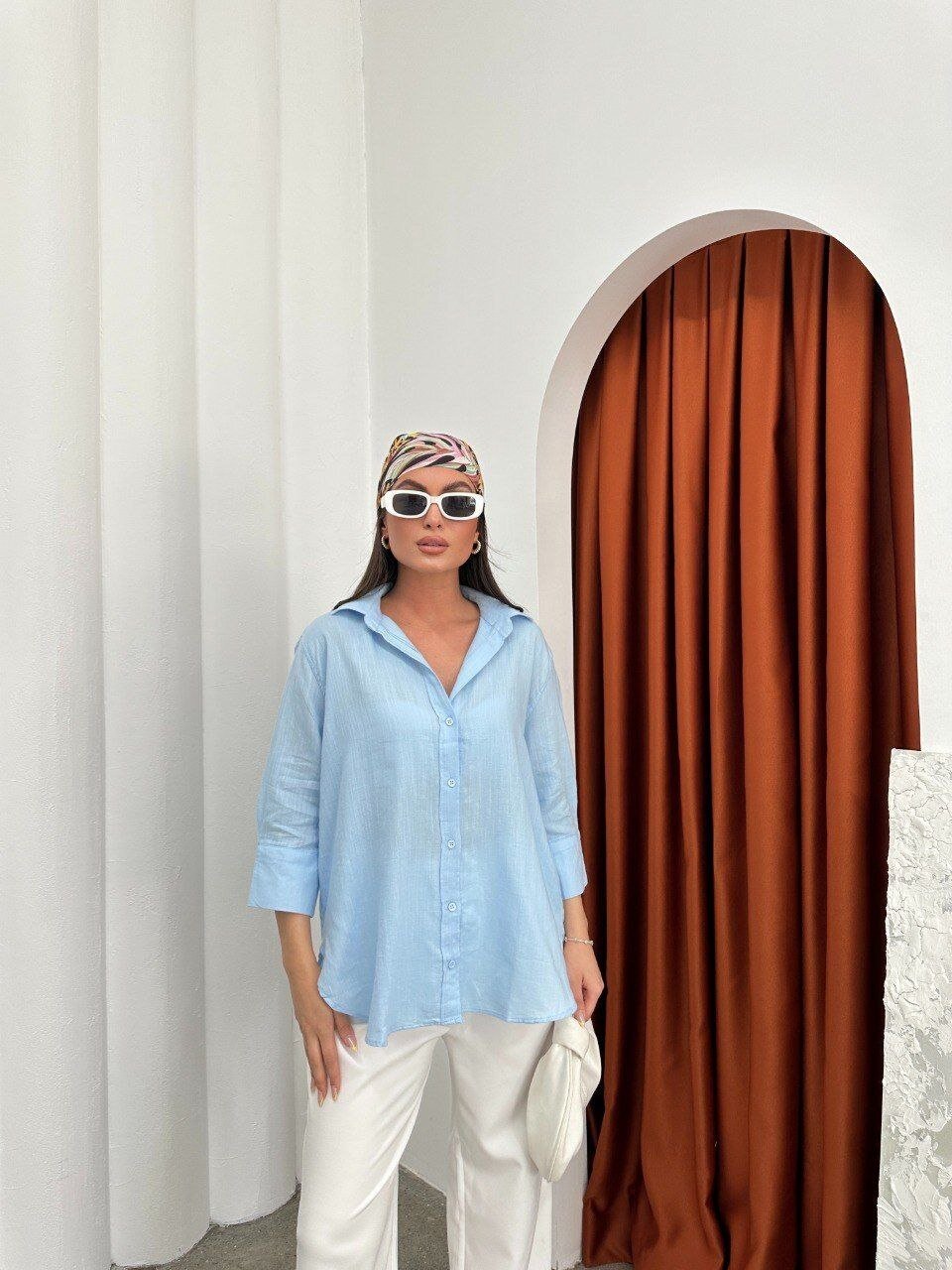 Yıkamalı Pamuk Keten Gömlek Mavi