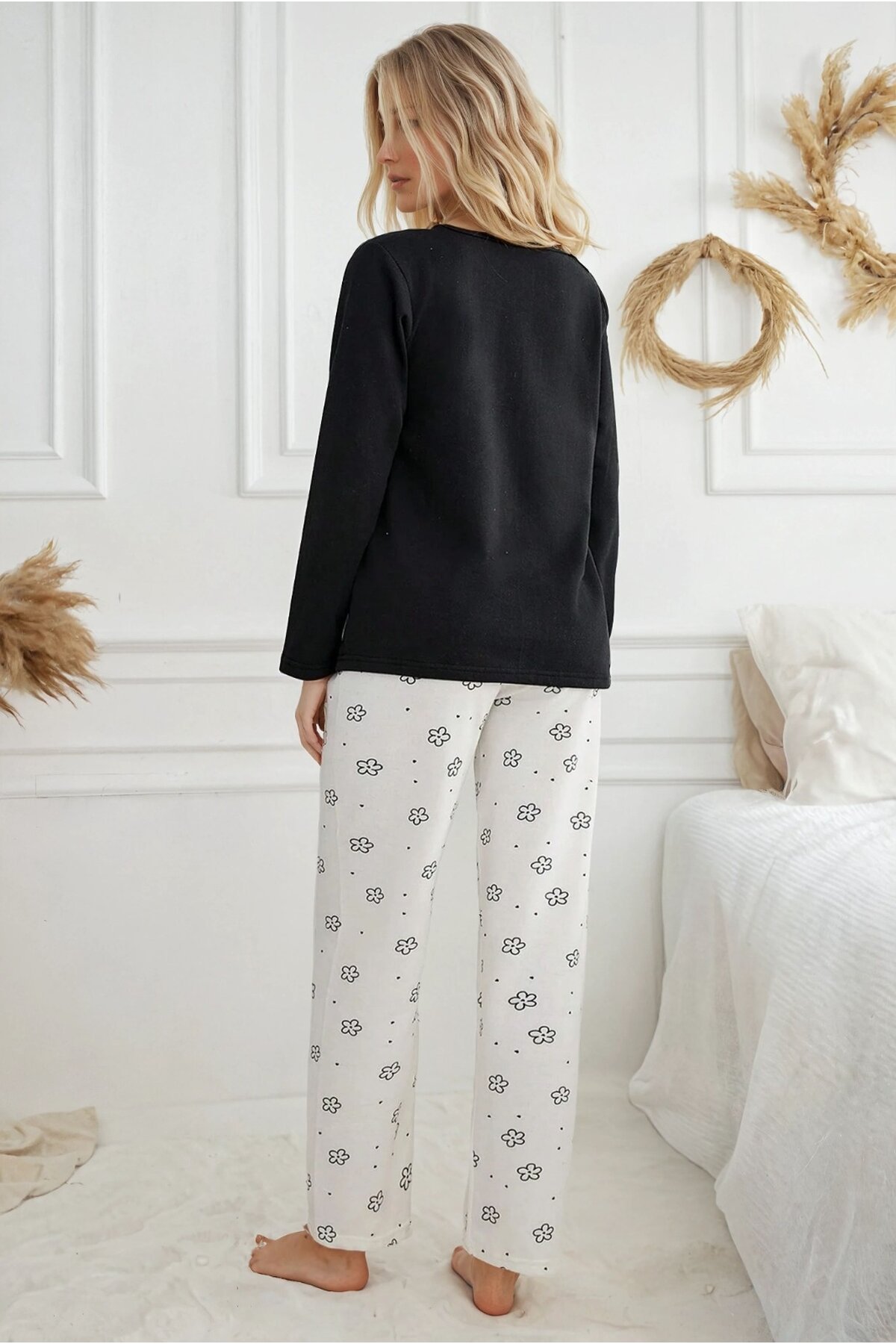 You Good Girl Baskılı Çiçek Desenli Şardonlu Kadın Pijama Takımı