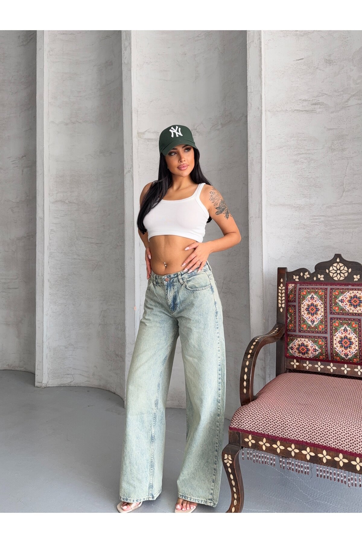 Yüksek Bel Açık Mavi Wide Leg Jean Pantolon