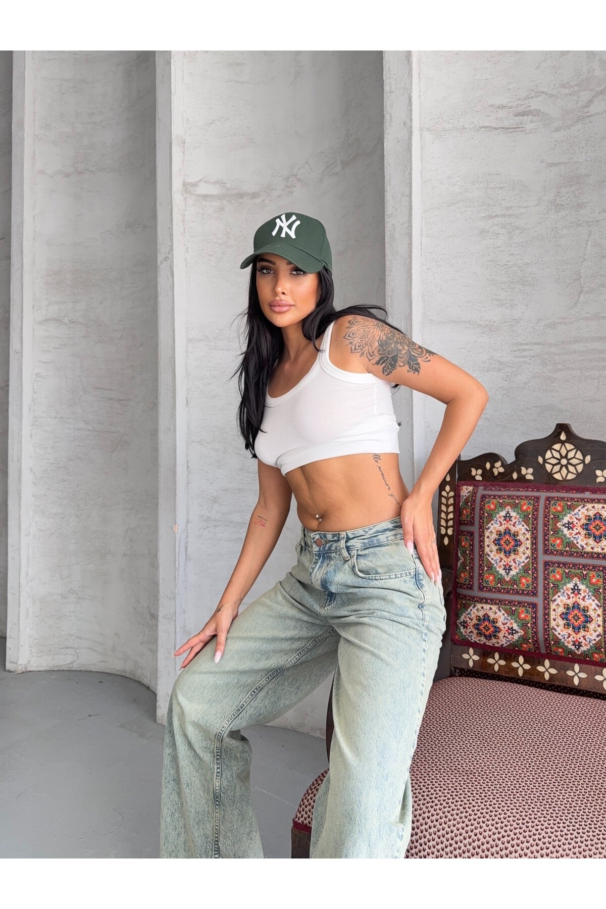 Yüksek Bel Açık Mavi Wide Leg Jean Pantolon